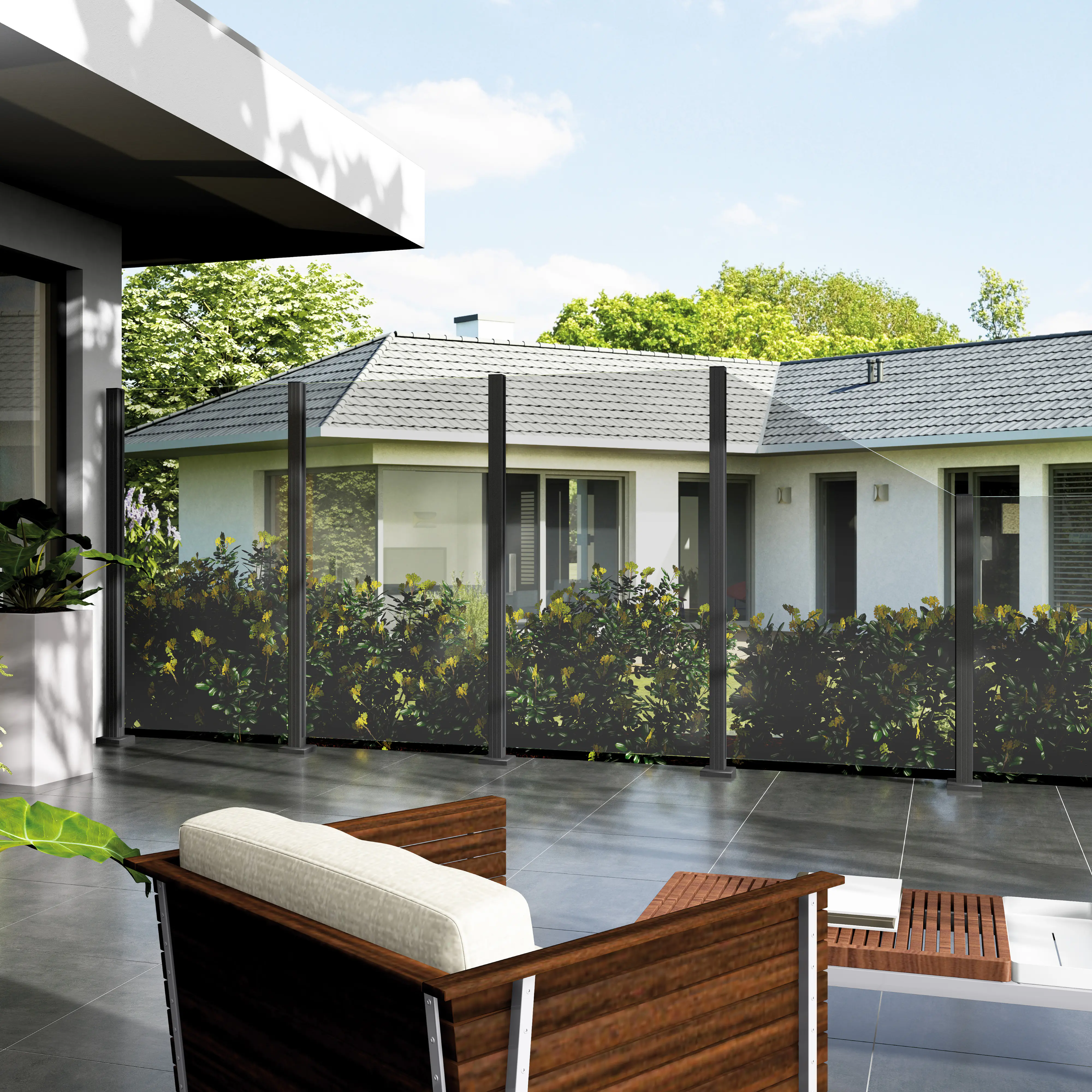 Ambiente Glaszaun Erweiterungsset Klarglas 187 x 107,2 cm grau