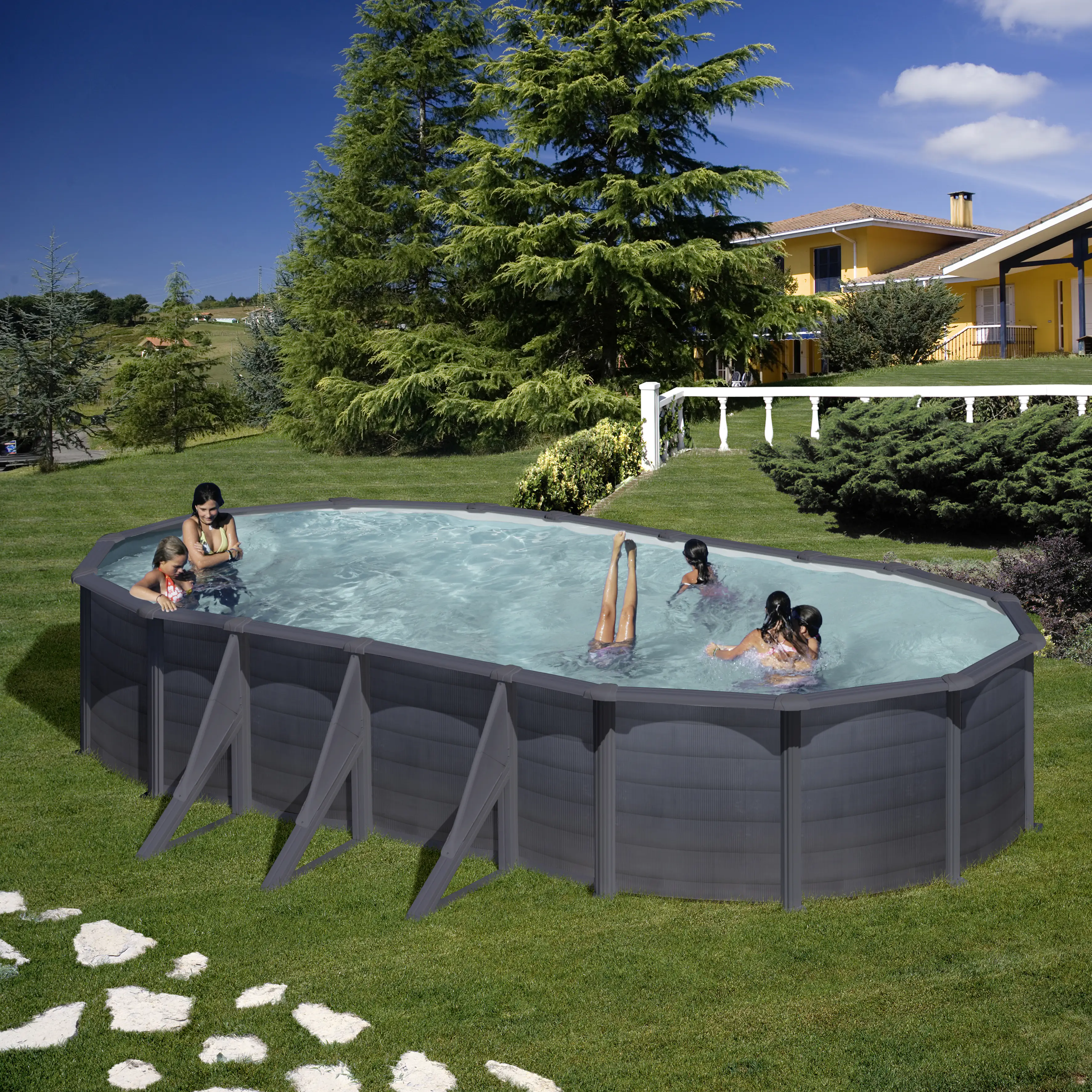 Gre Stahlwandpool Kea oval 730 x 375 x 120 cm graphit