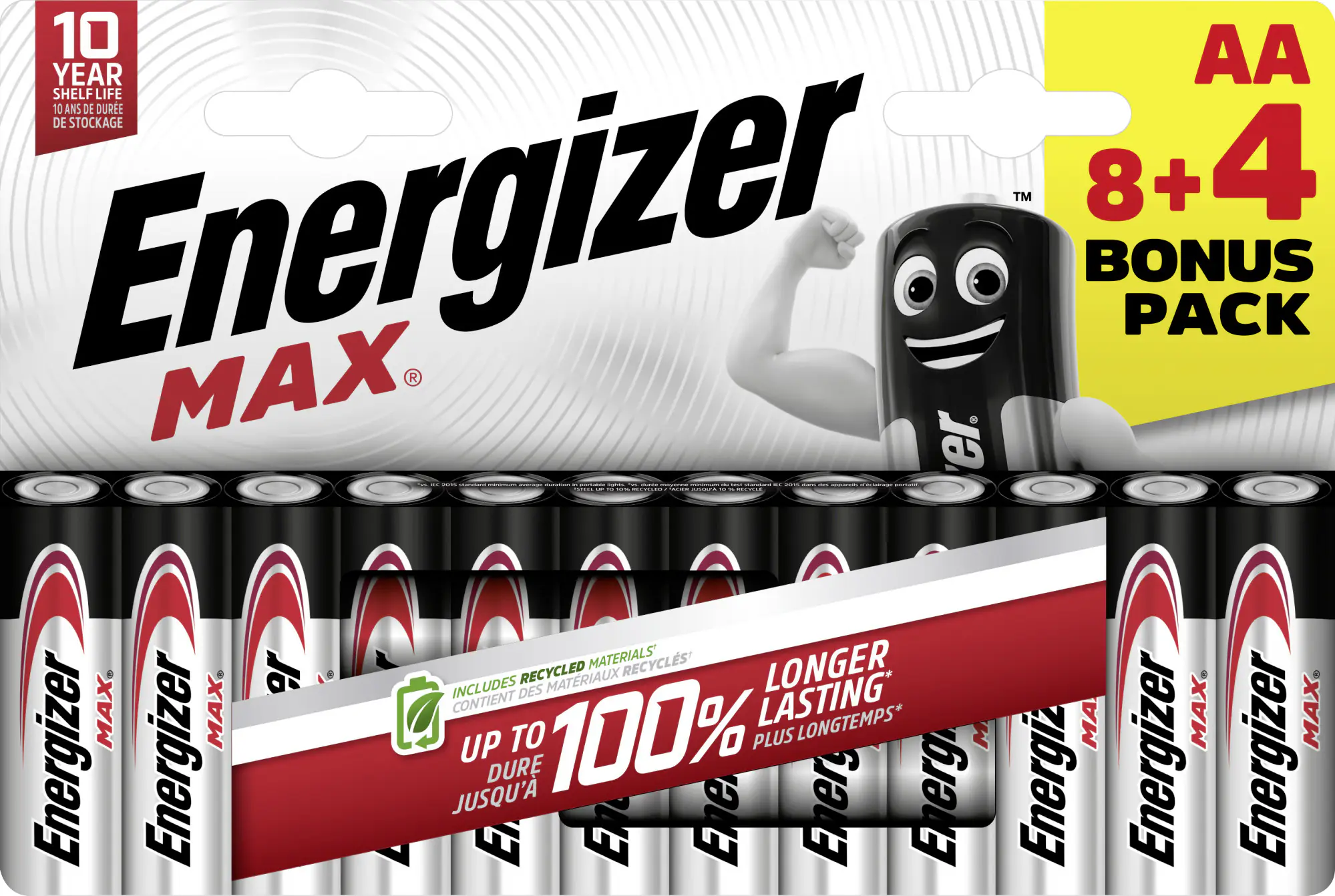 Energizer Max Alkaline Batterie Mignon AA 1,5 V, 8 + 4er Pack