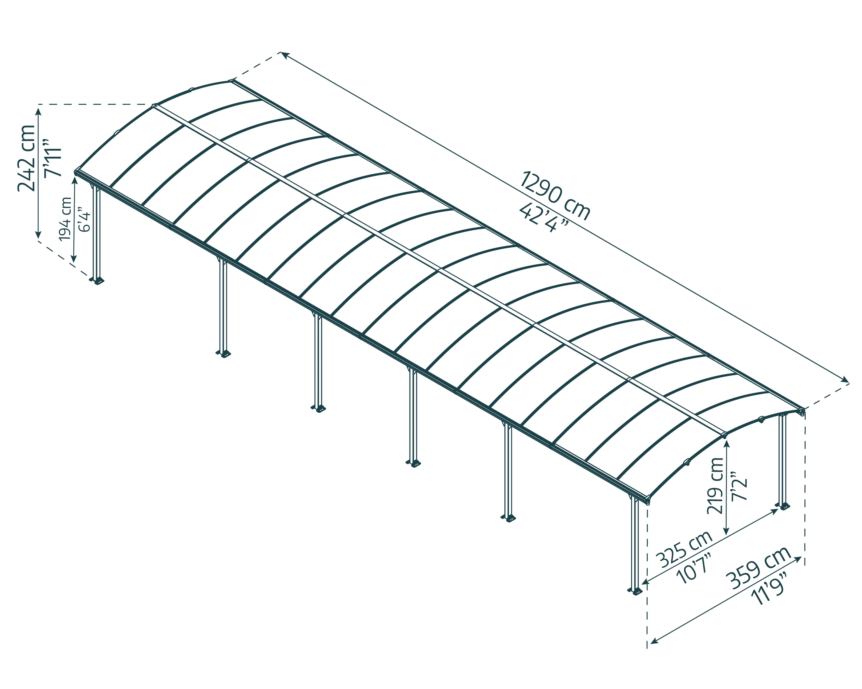 Canopia Carport Arcadia 12700 1290 x 359 x 242 cm (L x B x H) Canopia Carport Arcadia 12700 1290 x 359 x 242 cm (L x B x H)