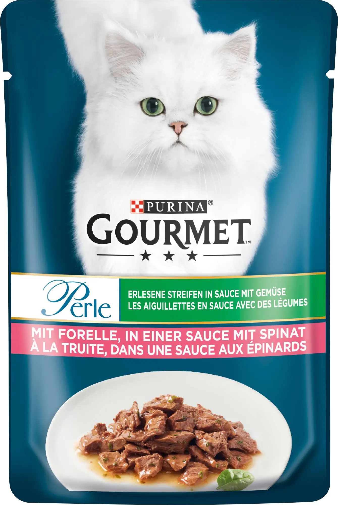 Gourmet Perle Erlesene Streifen Forelle in Sauce mit Spinat 85 g Gourmet Perle Erlesene Streifen Forelle in Sauce mit Spinat 85 g