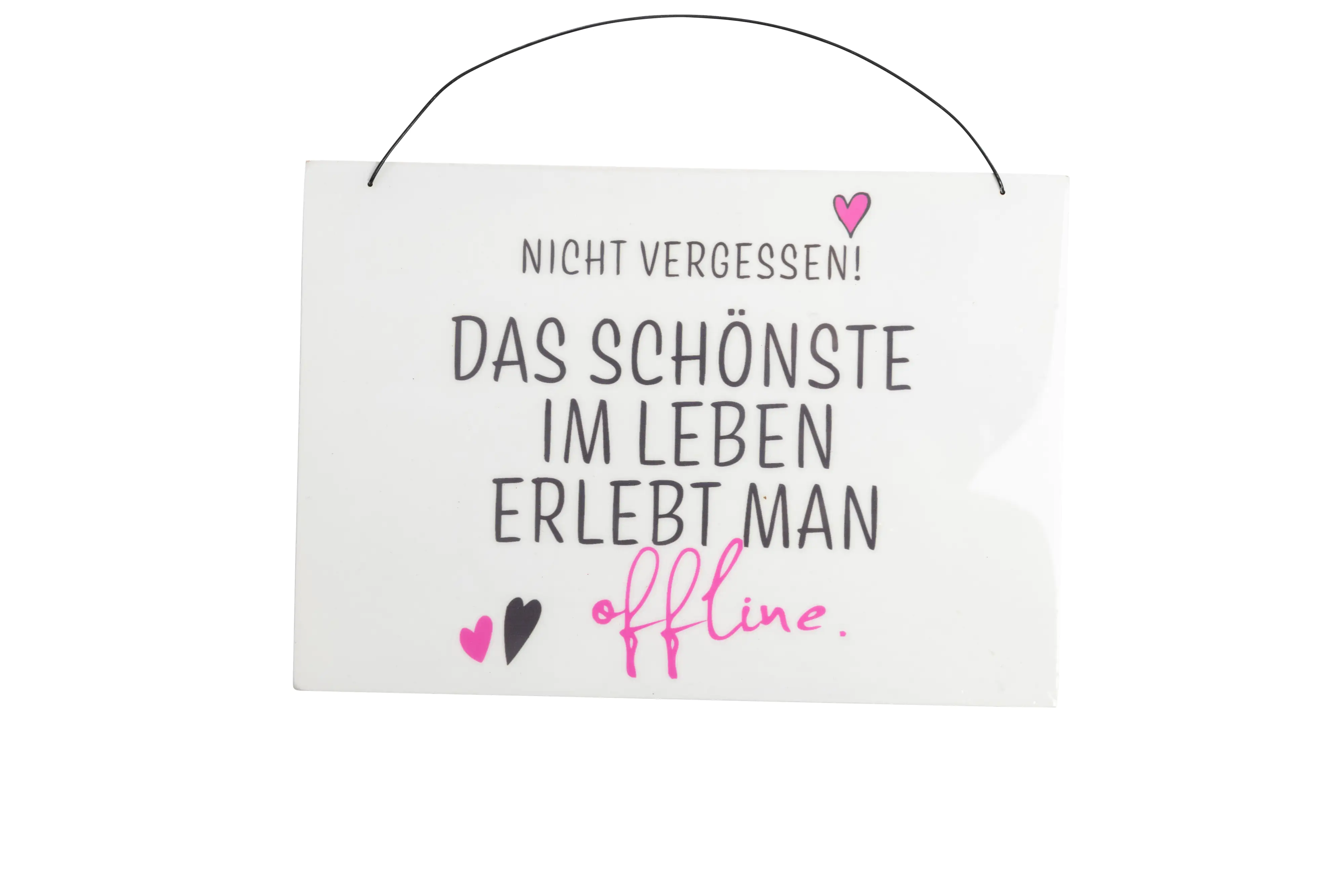 Freese Holz-Schild Nicht vergessen!, weiß/schwarz/rosa, 23 x 16 cm