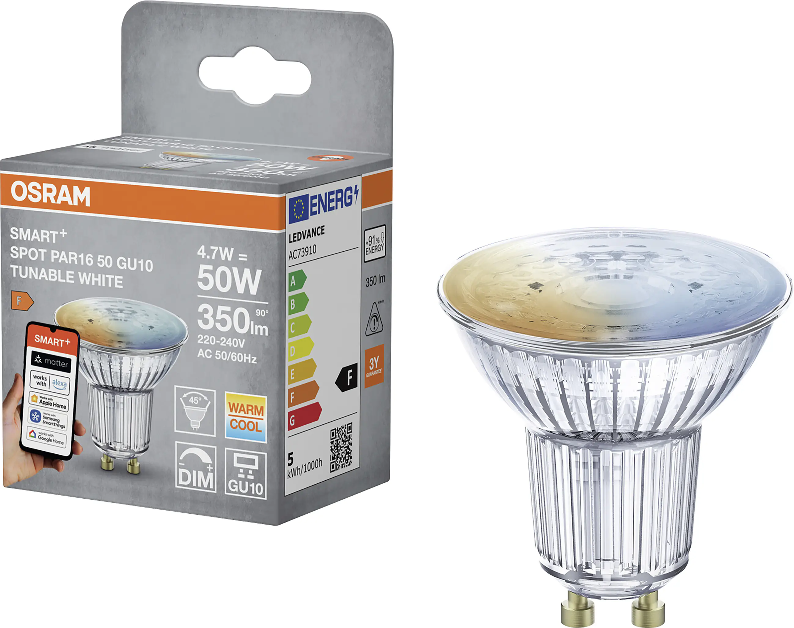 Osram SMART+ Matter Leuchtmittel GU10 Reflektor PAR16 45° 4.7W matt CCT