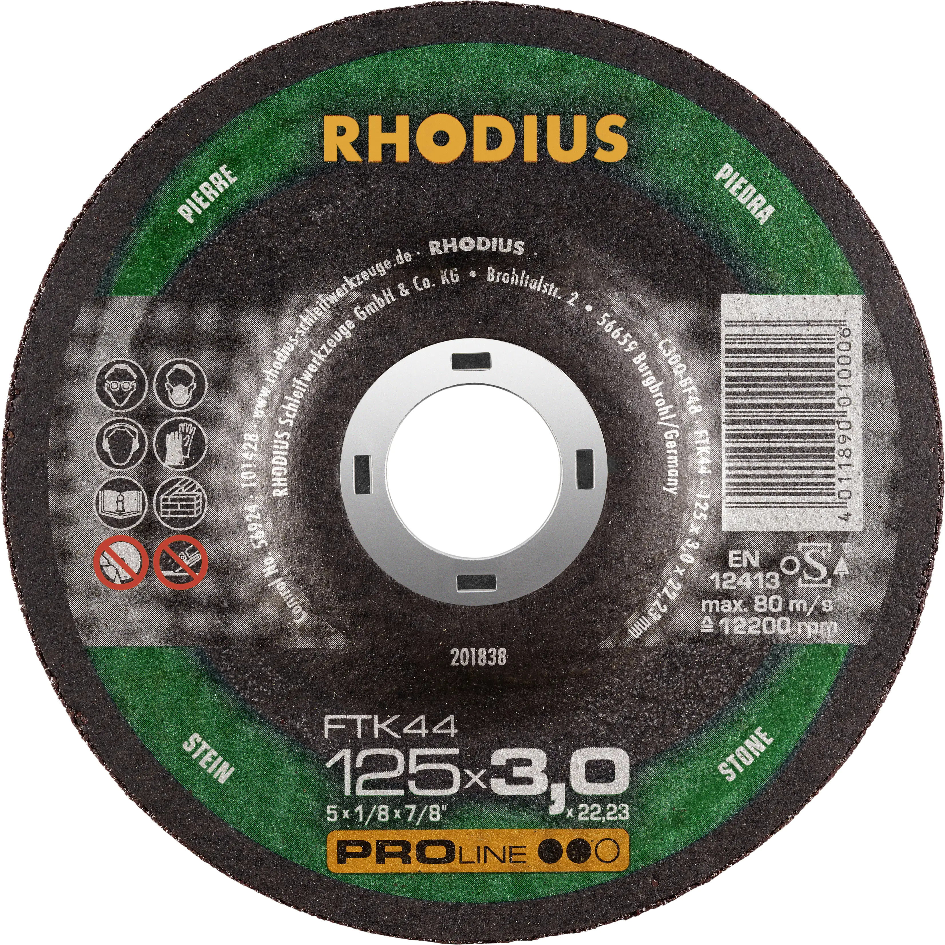 Rhodius Freihandtrennscheibe FTK44 Stein Ø 125 mm Bohrung 22,23 mm