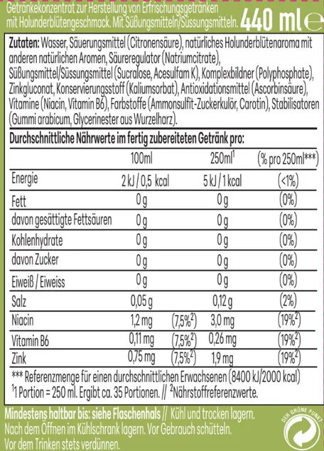 Sodastream Drink Mix Sirup Holunderblüte Zero 440 ml