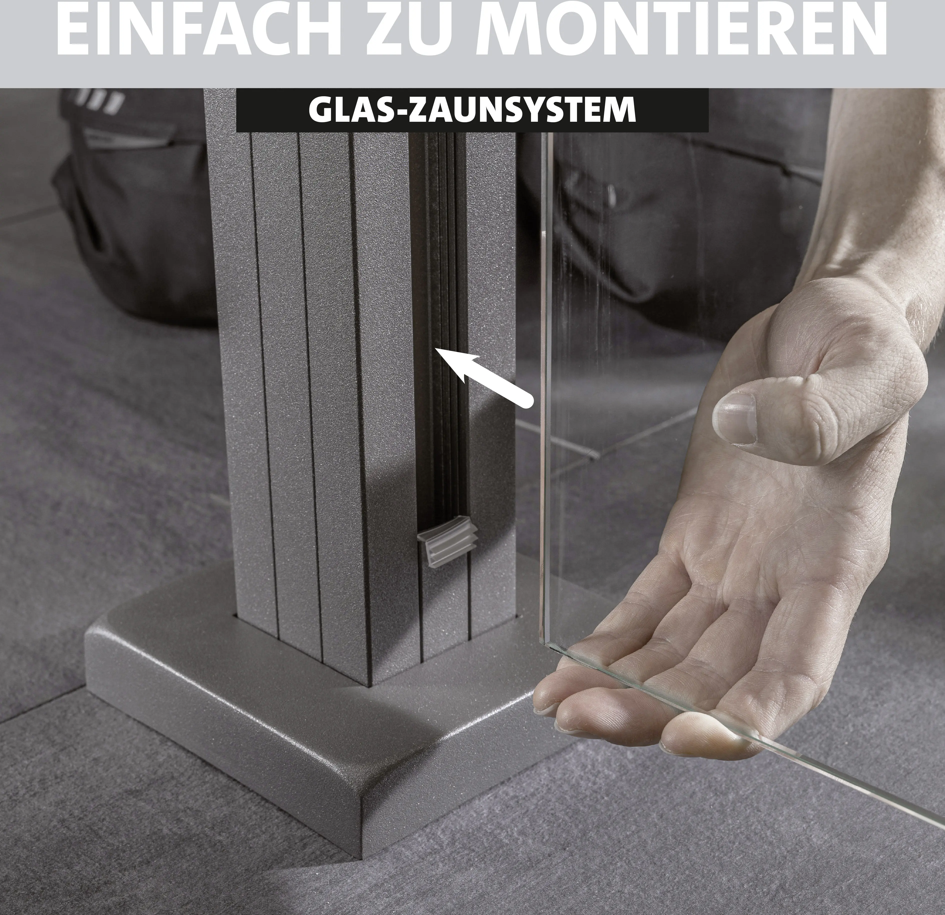 Ambiente Glaszaun Erweiterungsset Klarglas 187 x 124,2 cm mit Motivdruck anthrazit