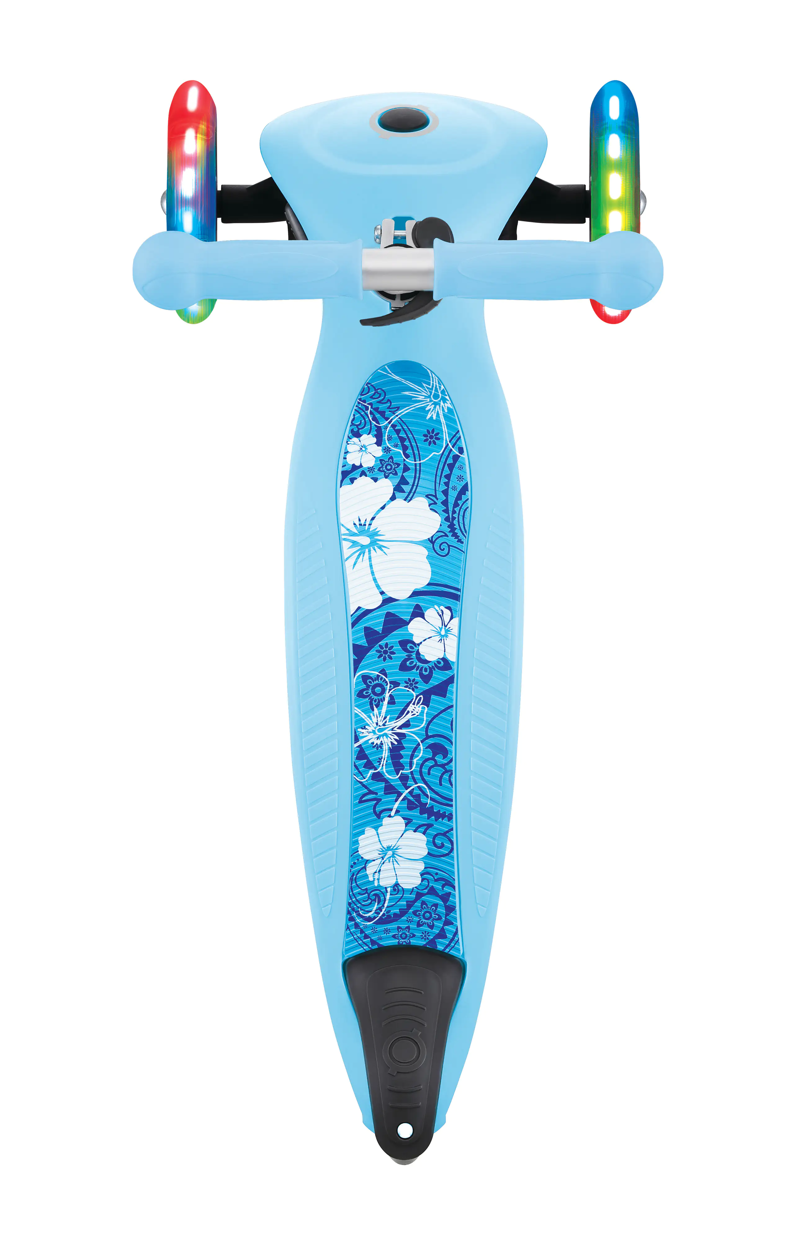 Globber Scooter Junior Foldable Lights pastellblau-Flowers mit Leuchtrollen