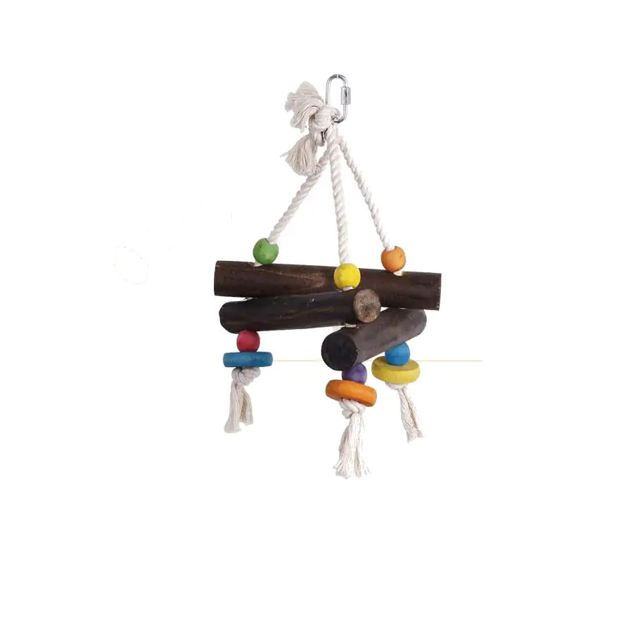 Ollesch Vogelspielzeug 28 cm Holz mit Kugeln und Seilen natur