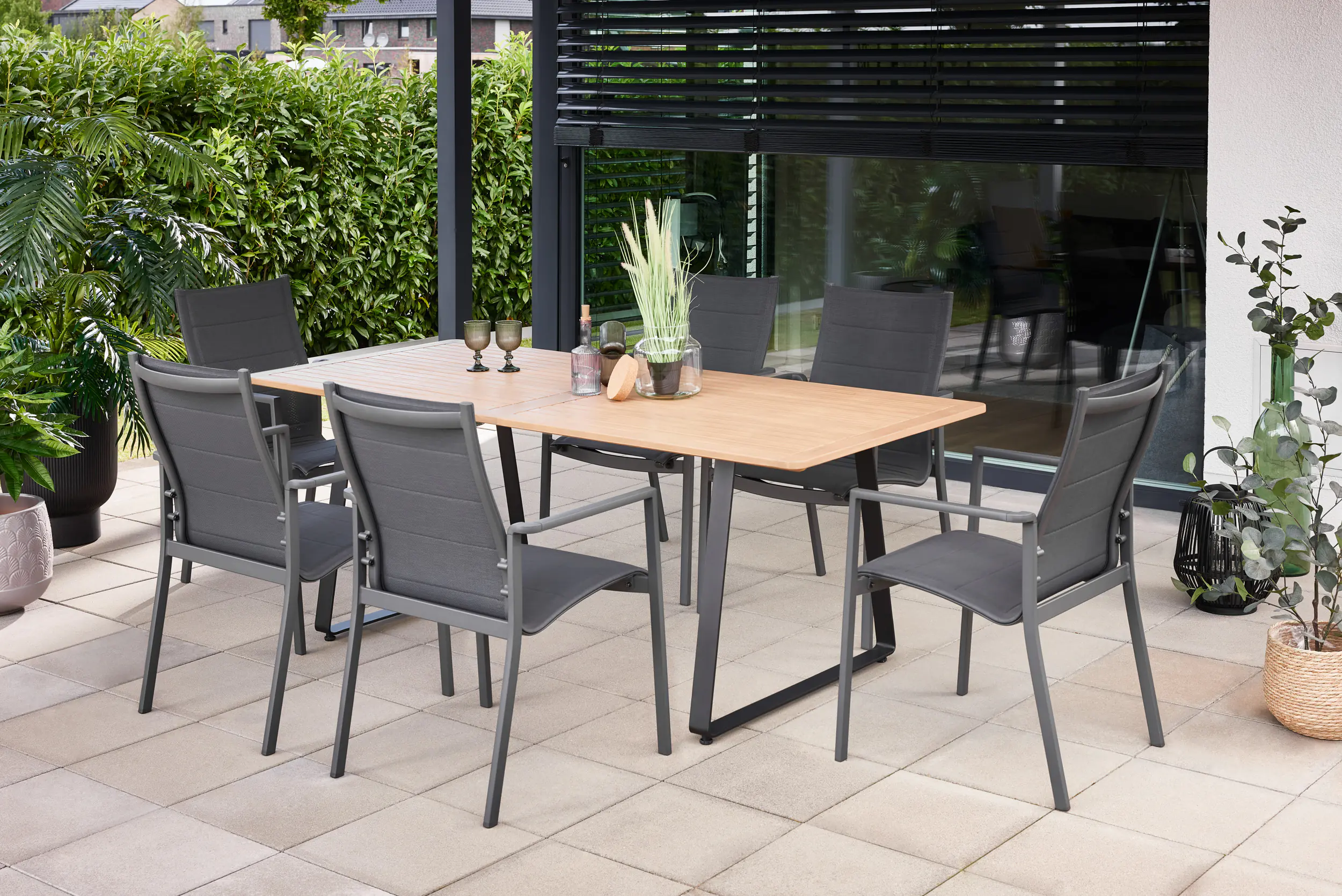 Primaster Garten-Essgruppe Rovigo + Fano 6 Personen Aluminium hellbraun/anthrazit