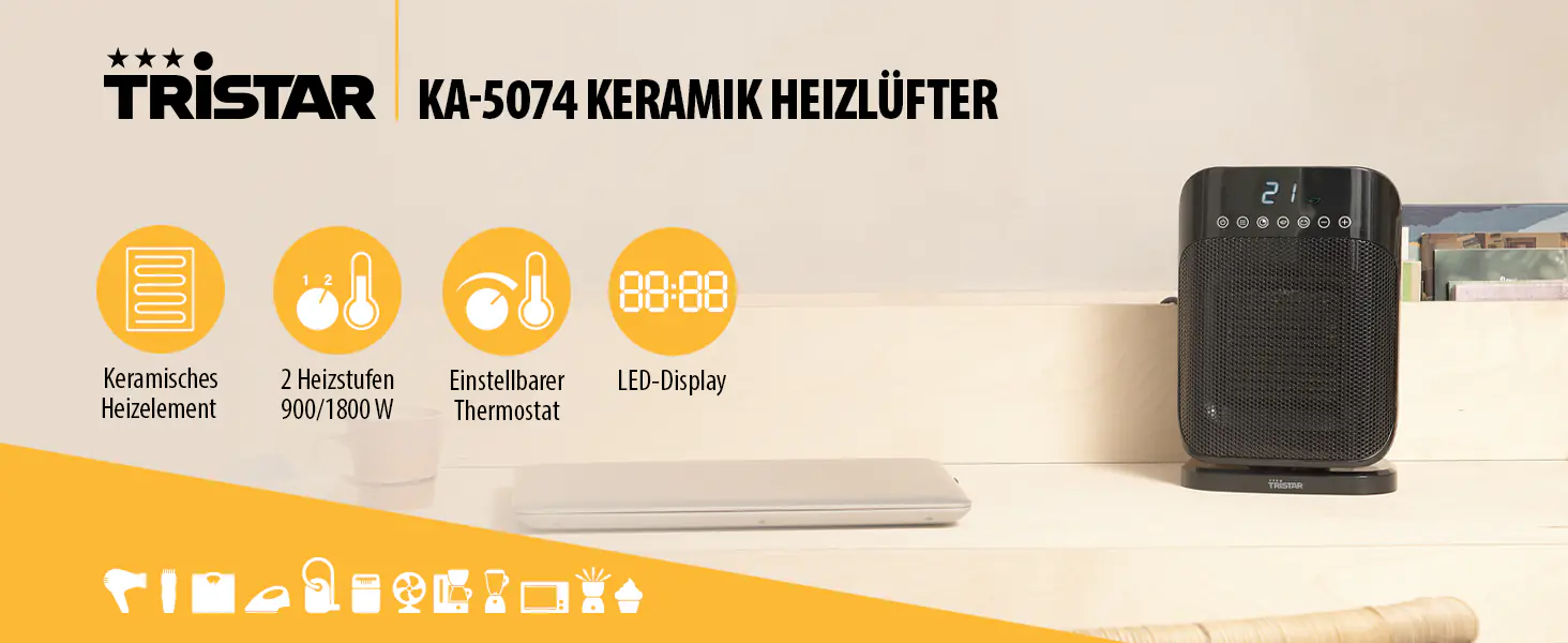 Tristar Keramik-Heizlüfter KA-5074 900/1800 W 2 Heizstufen