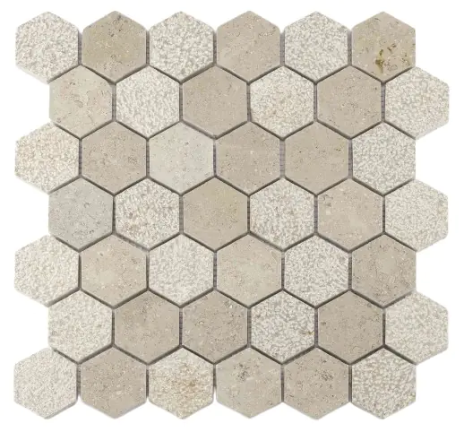 Mosaikfliese Marmor Hexagon 30 x 30 cm sand-mix Steingröße: ca. 4,8 x 5,5 cm