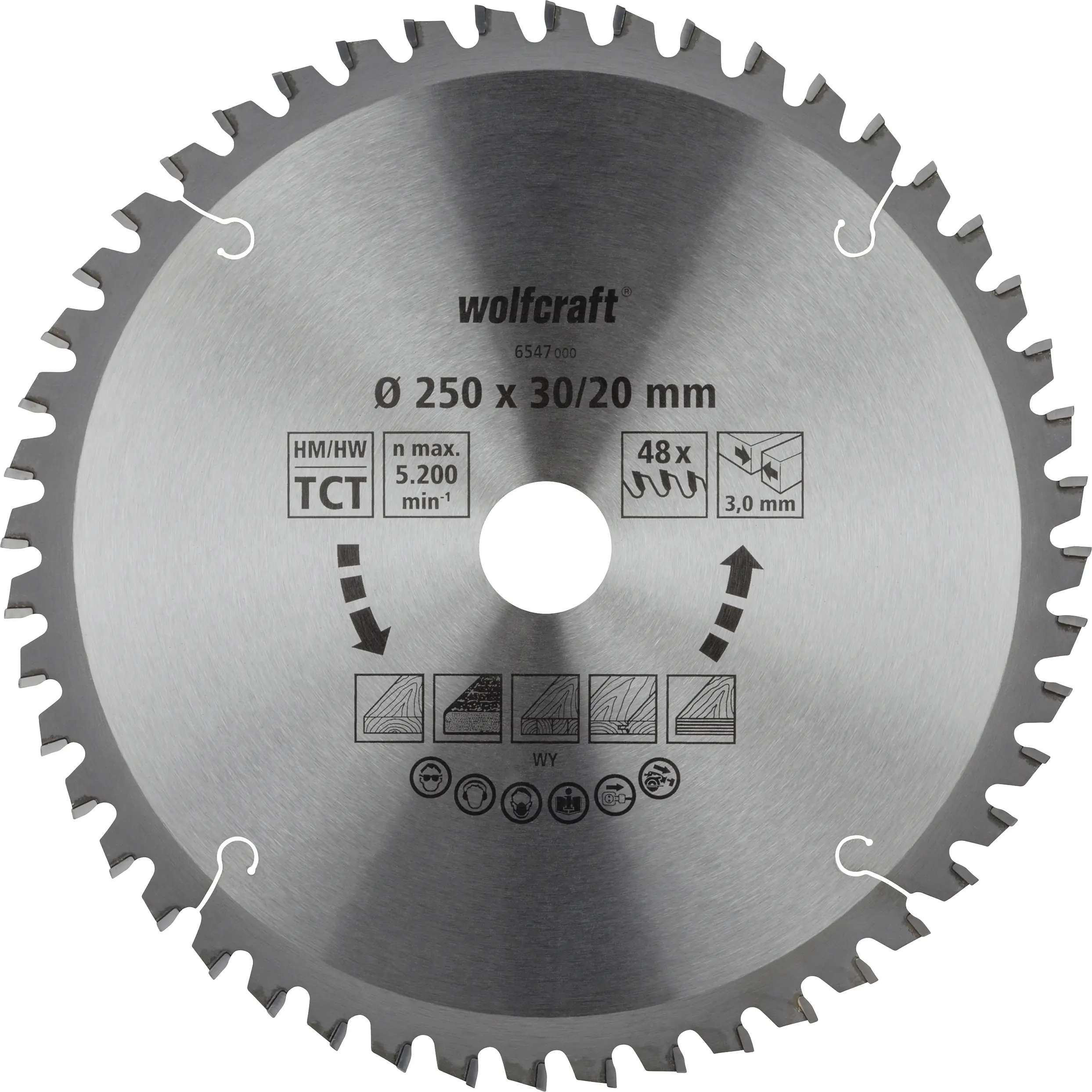 Wolfcraft Kreissägeblatt Ø 250 mm Bohrung Ø 30 mm 48 Zähne Wolfcraft Kreissägeblatt Ø 250 mm Bohrung Ø 30 mm 48 Zähne