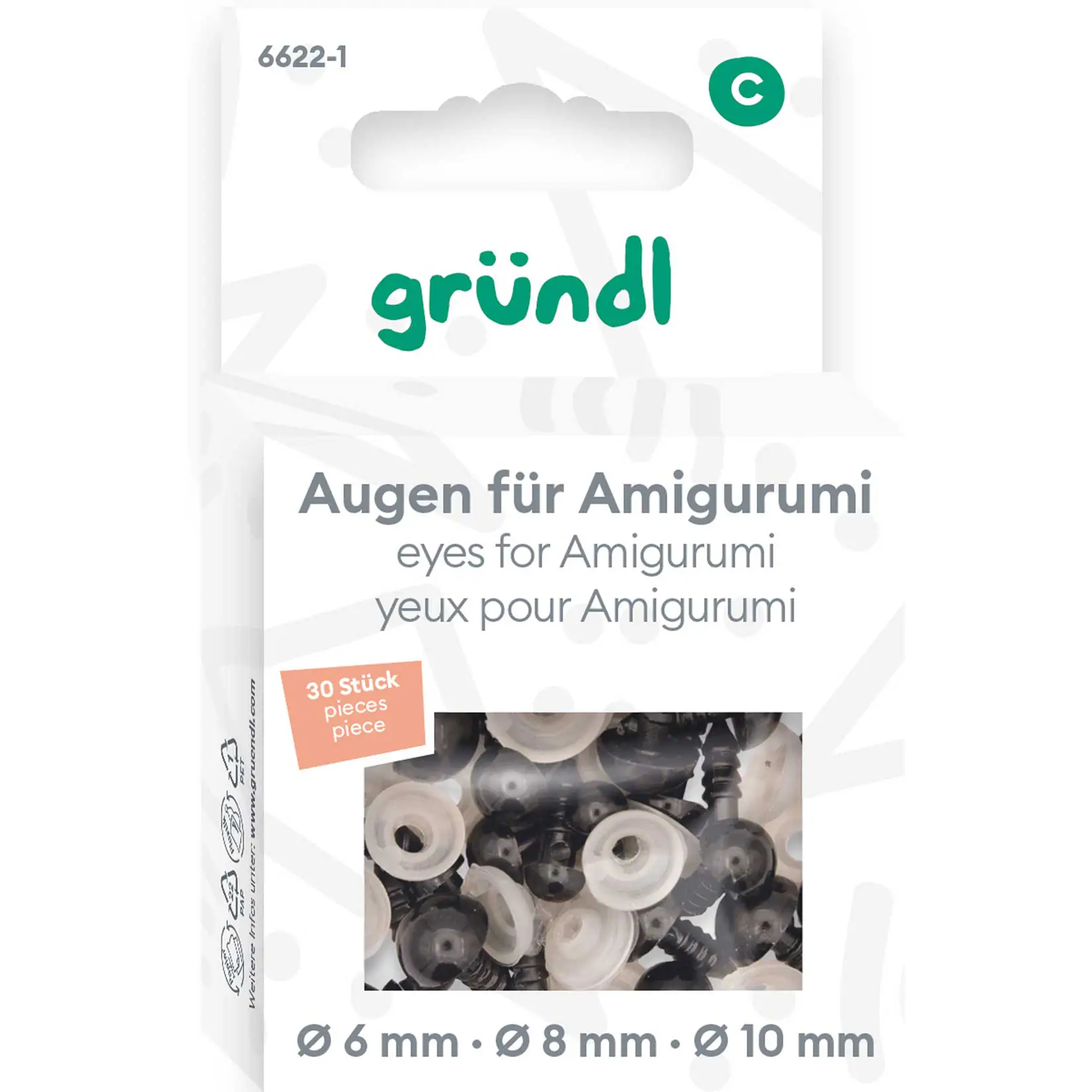 Gründl Augen für Amigurumi Ø 6/8/10 mm 30 Stück