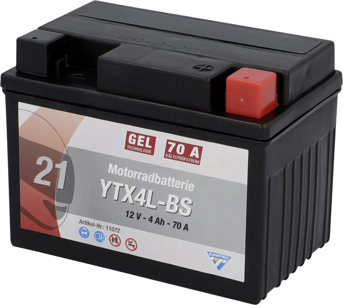 Cartec Gel Motorradbatterie YTX4L-BS 4Ah 120A
