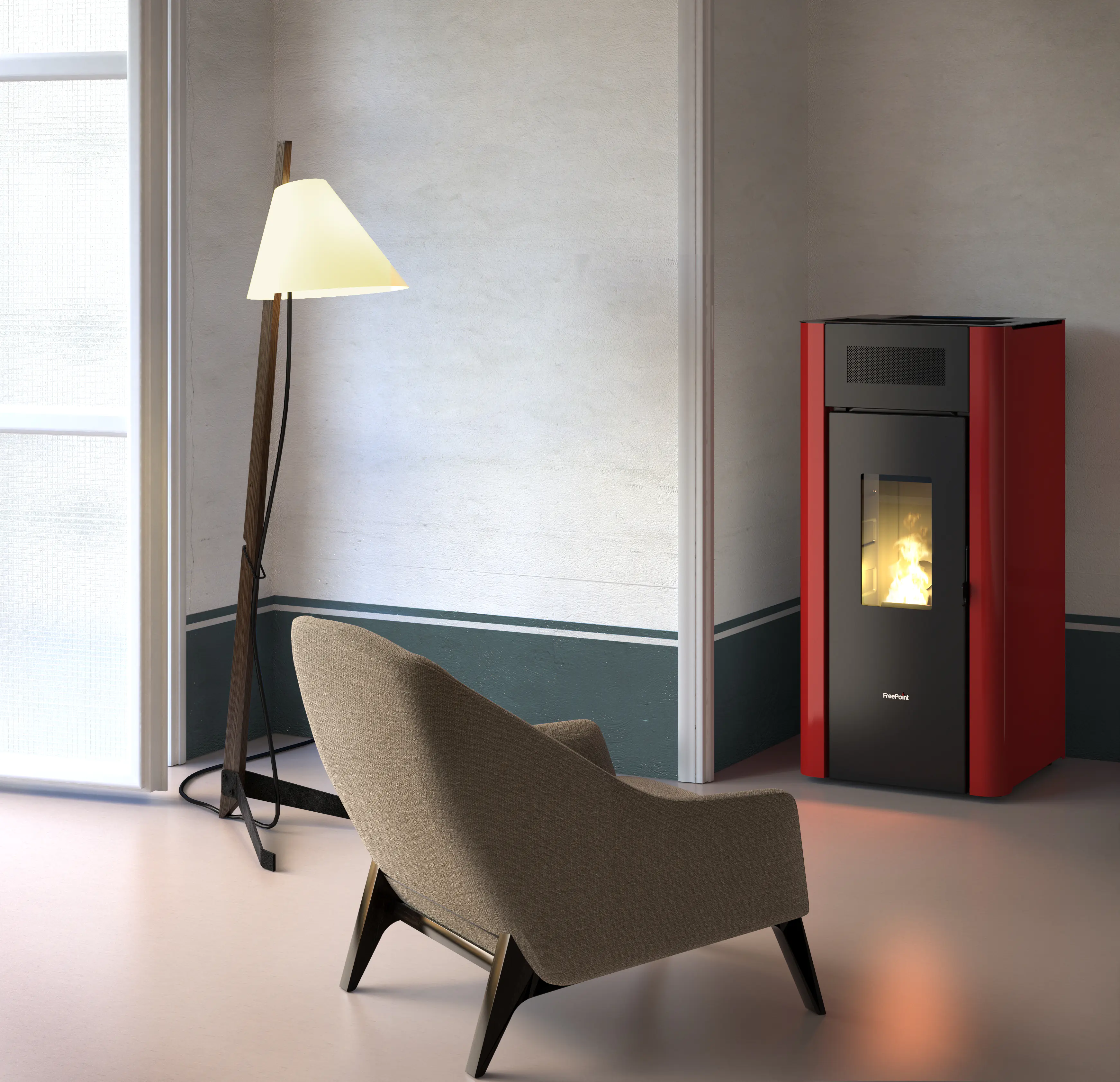 FreePoint Pelletofen AMARANTO 9 Stahlverkleidung bordeaux 25 - 85 kW