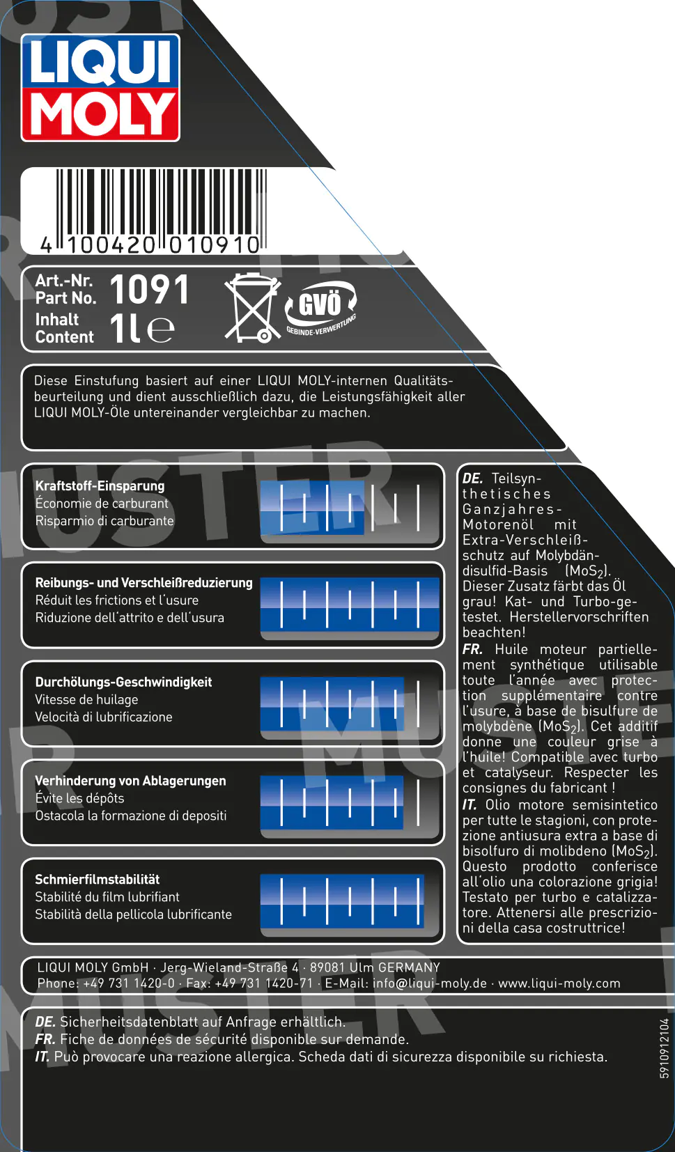 Liqui Moly Motoröl MoS2 Leichtlauf 10W-40 1 L