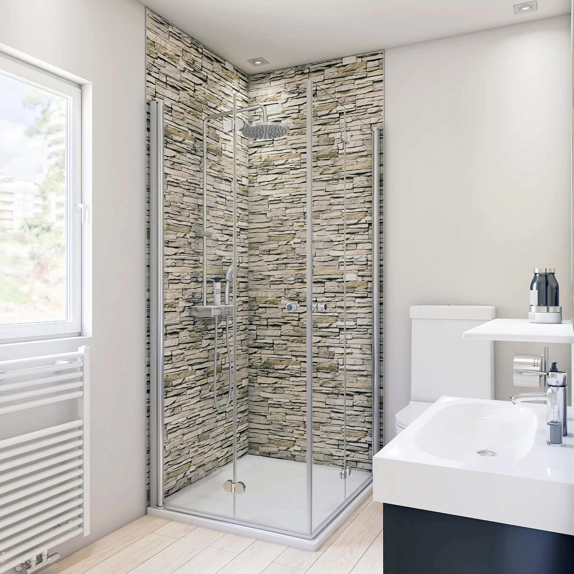 Breuer Duschrückwand Mauer-Optik hell Dekor 150 x 255 x 0,3 cm Breuer Duschrückwand Mauer-Optik hell Dekor 150 x 255 x 0,3 cm