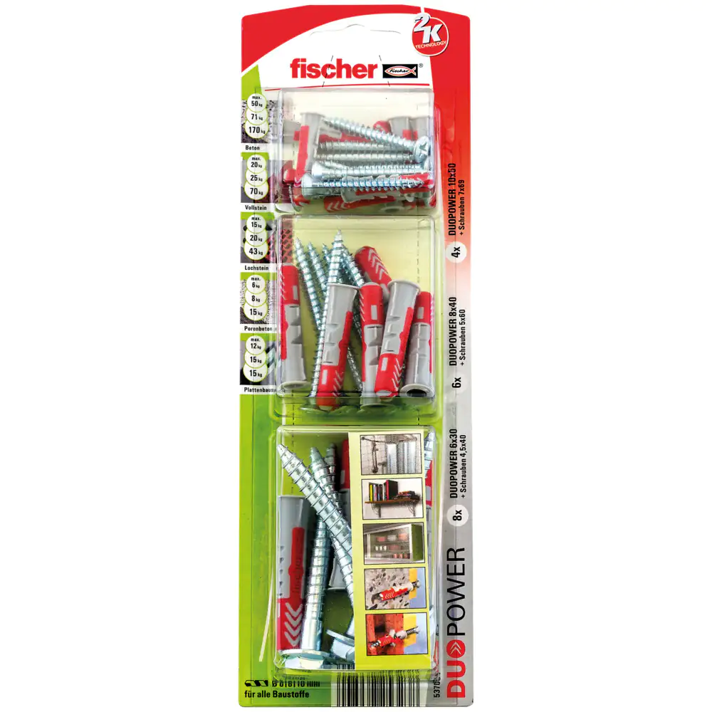 Fischer Dübel-Set Duopower 6.0, 8.0, 10.0 mm - 36 Stück
