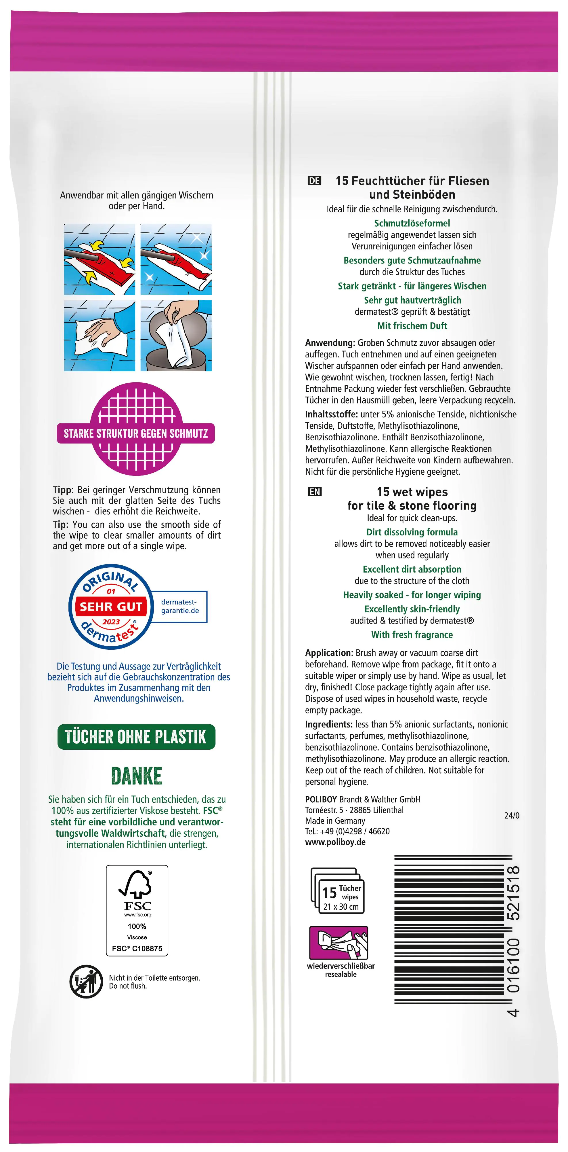 Poliboy Fliesenfeuchttücher 15 Stück