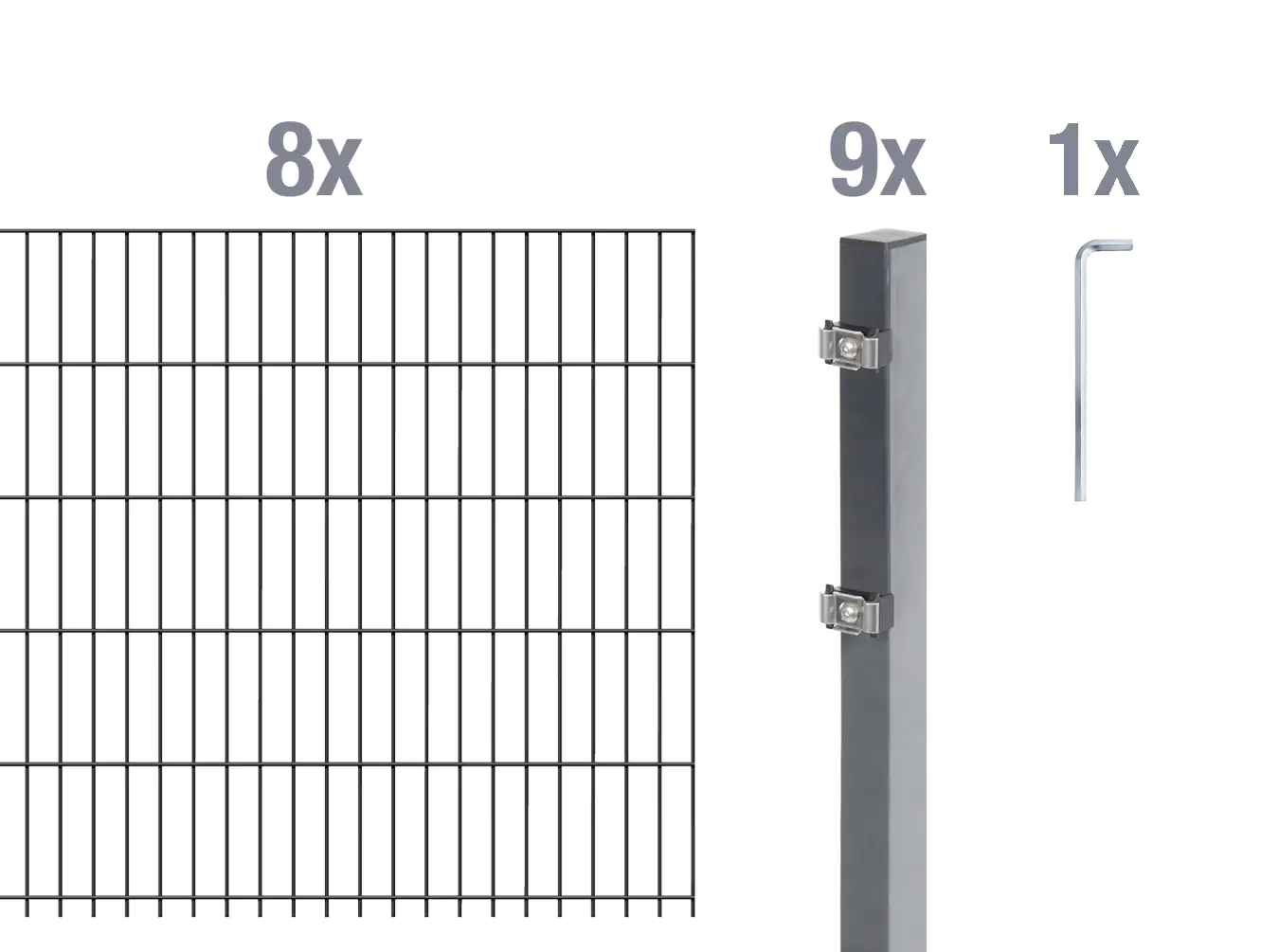 Alberts Doppelstabmatten-Grundset 16 m 200 x 80 cm 6/5/6 anthrazit Alberts Doppelstabmatten-Grundset 16 m 200 x 80 cm 6/5/6 anthrazit
