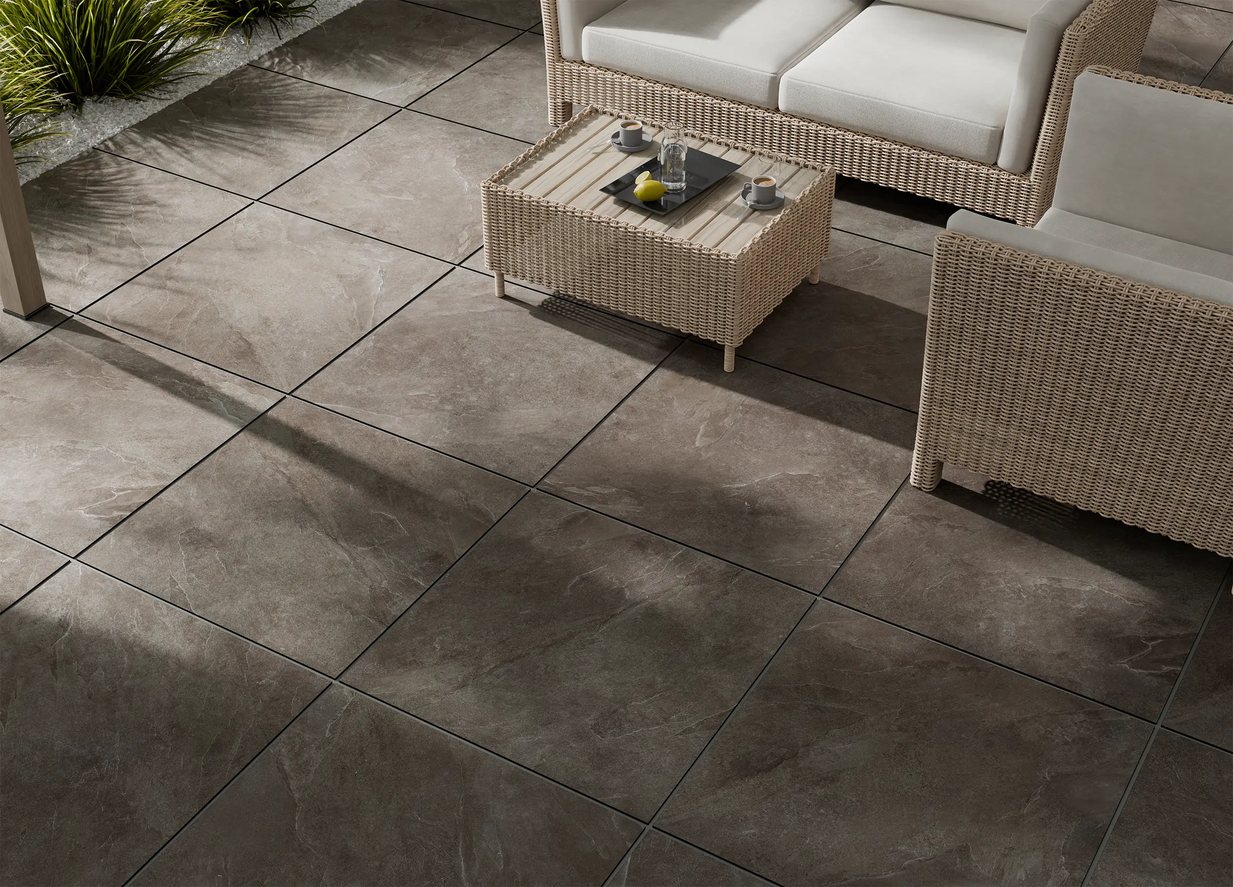 Terrassenplatte Feinsteinzeug Ash 80 x 80 cm taupe matt