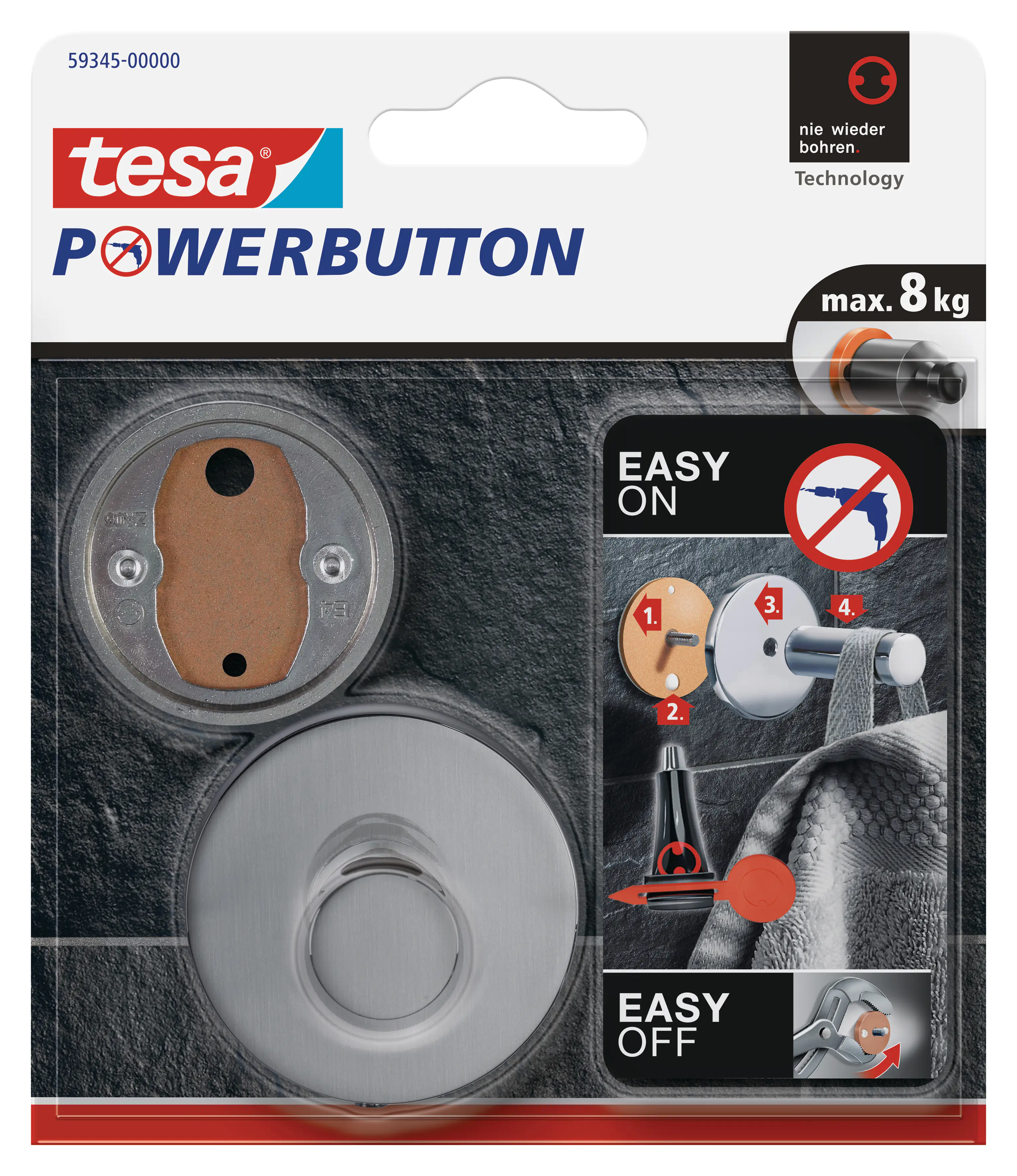 tesa Powerbutton Haken Premium Edelstahl