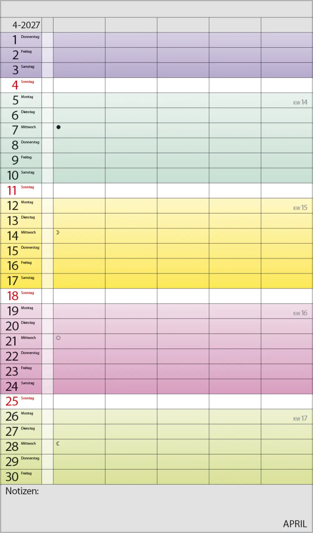 Korsch Kalender Familienplaner 2027 Farbenspiel 27 x 46 cm