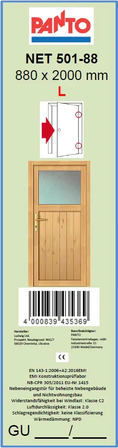 Panto Nebeneingangstür Holz NET501-88 88 x 200 cm DIN links Panto Nebeneingangstür Holz NET501-88 88 x 200 cm DIN links