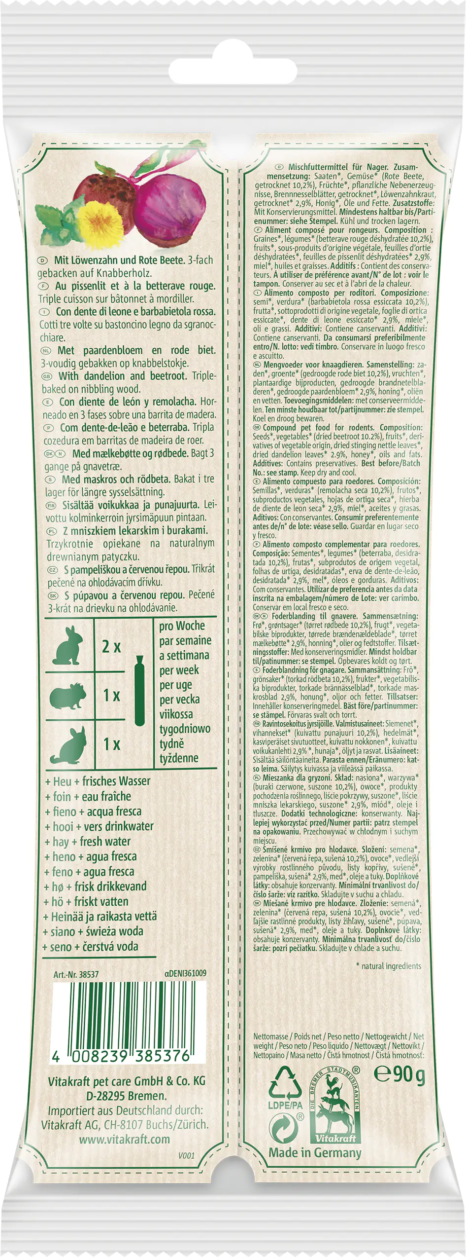 Vitakraft V.Verde Kräcker Löwenz/Rote Beete 2 Stück / 80 g