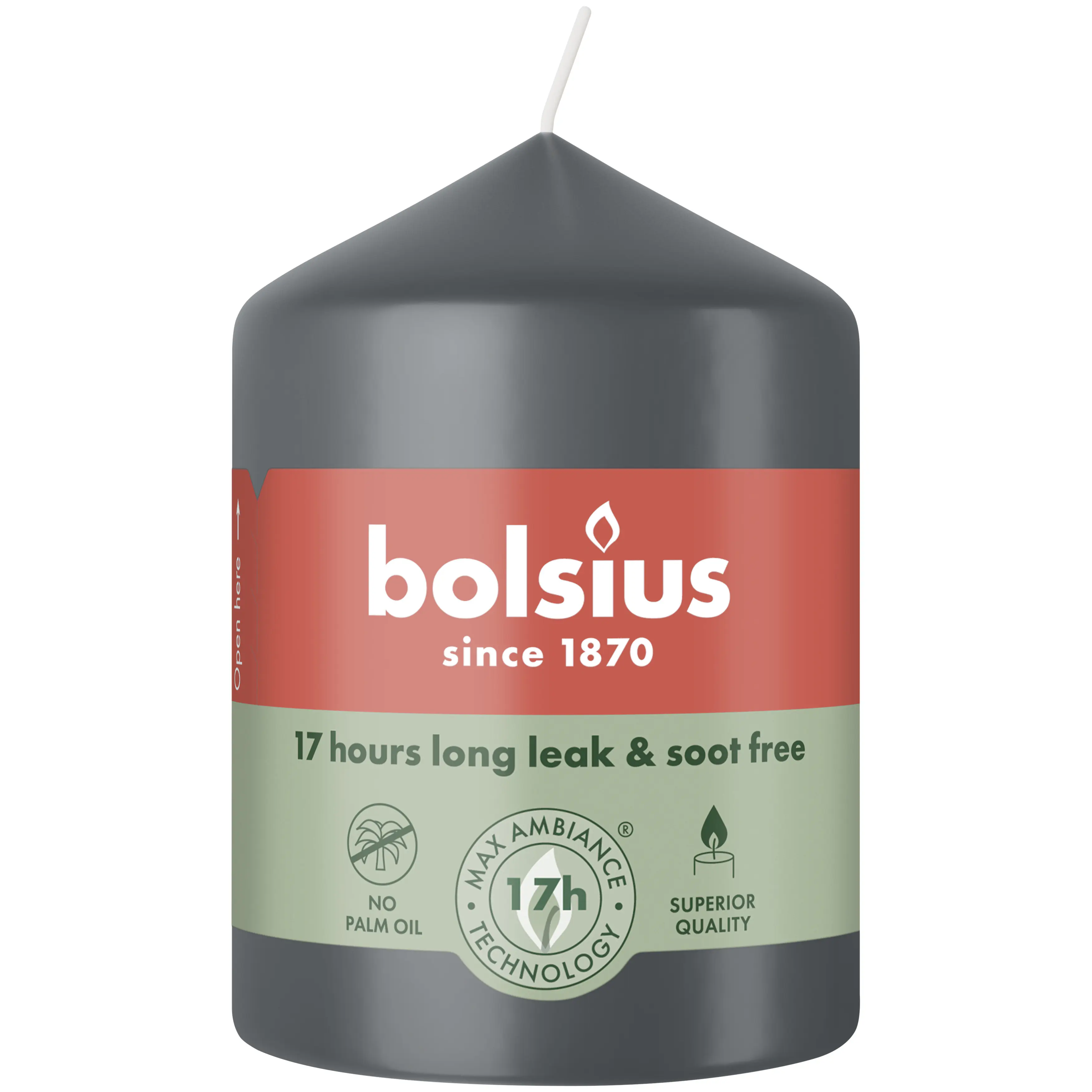 Bolsius Stumpenkerze grau 8 cm Ø 5,8 cm 