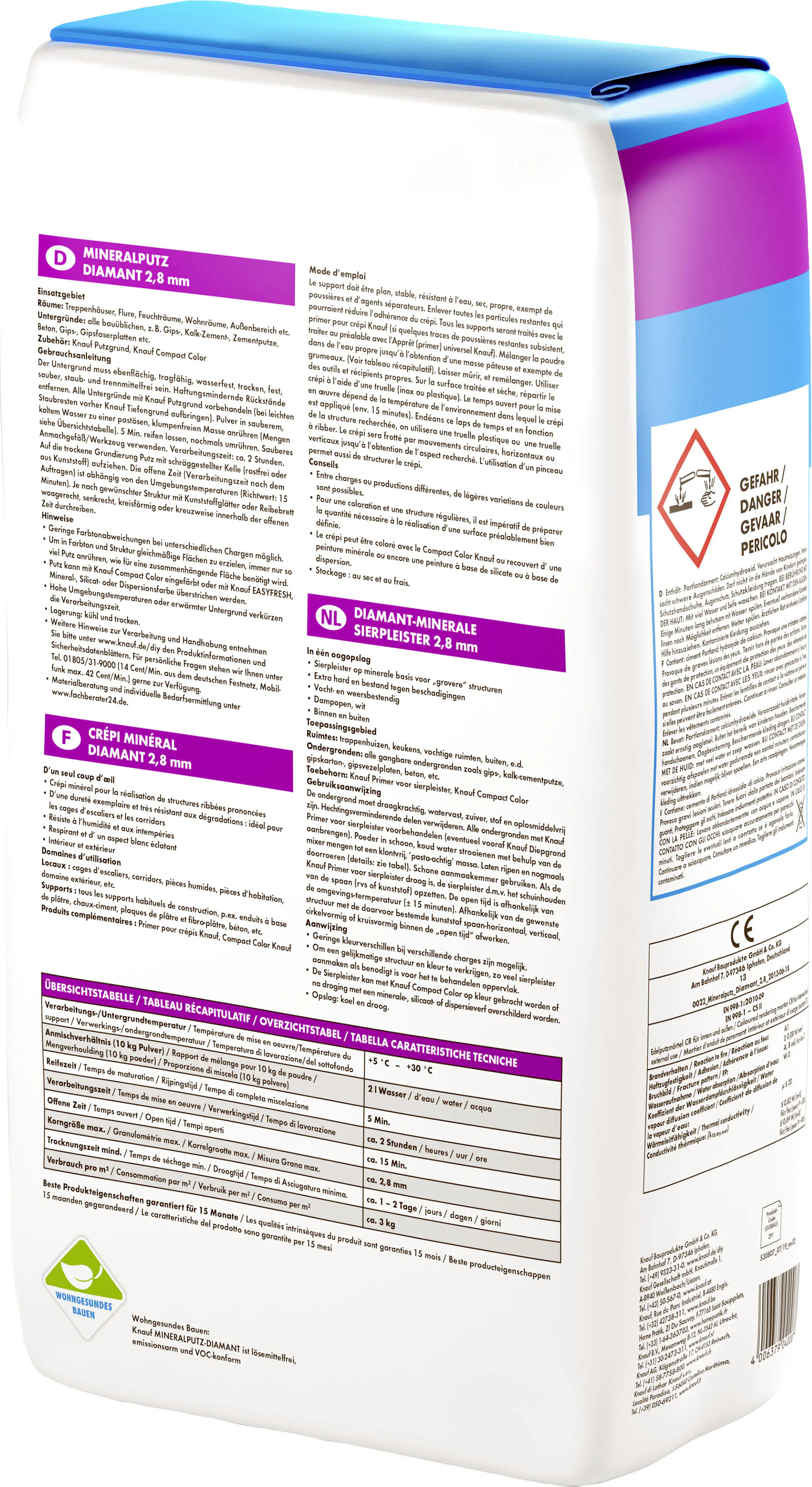 Knauf Mineralputz Diamant 10 kg 2,8 mm Körnung reinweiß