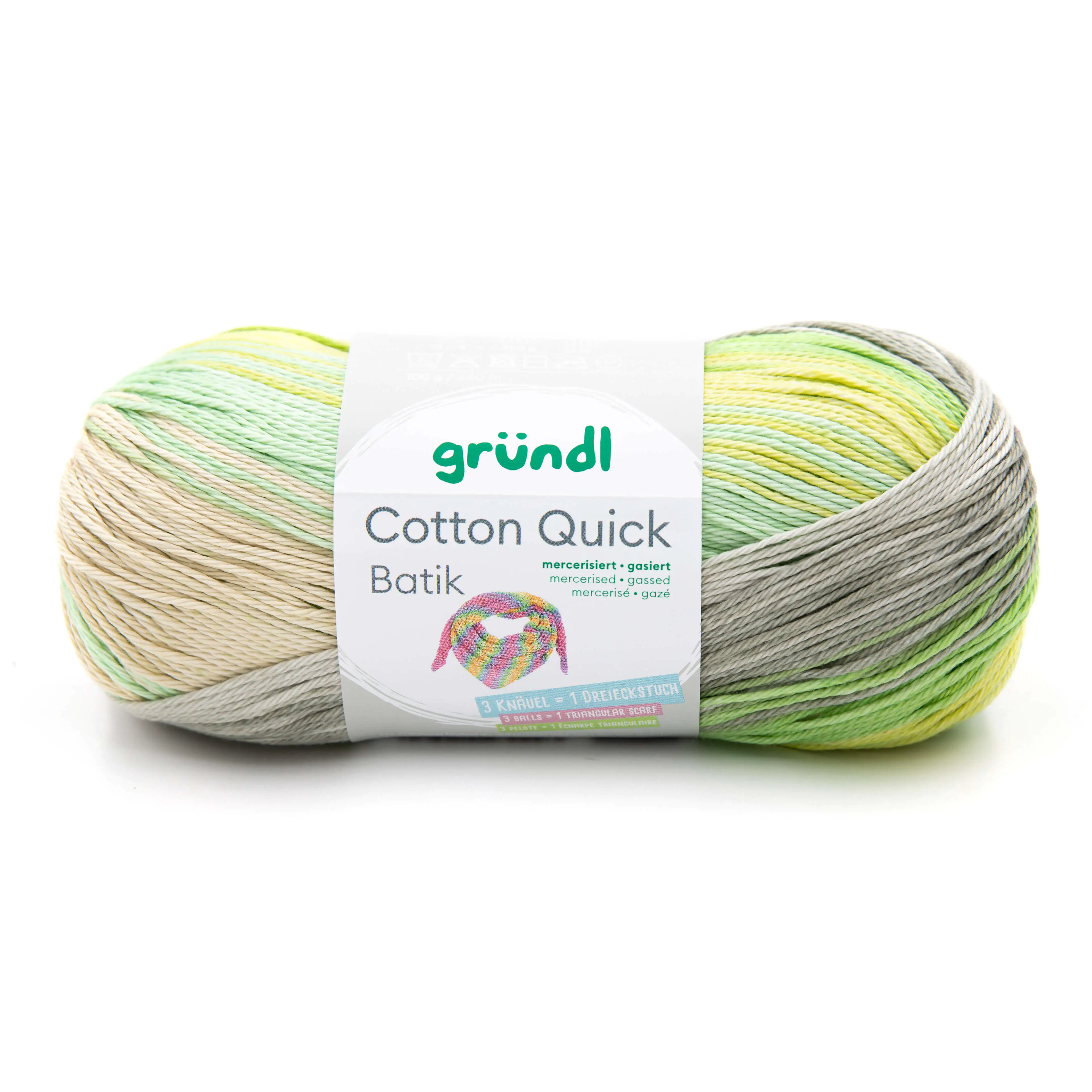 4036014230993 Gründl Wolle Cotton Quick Batik 100 g natur türkis gelb grün
