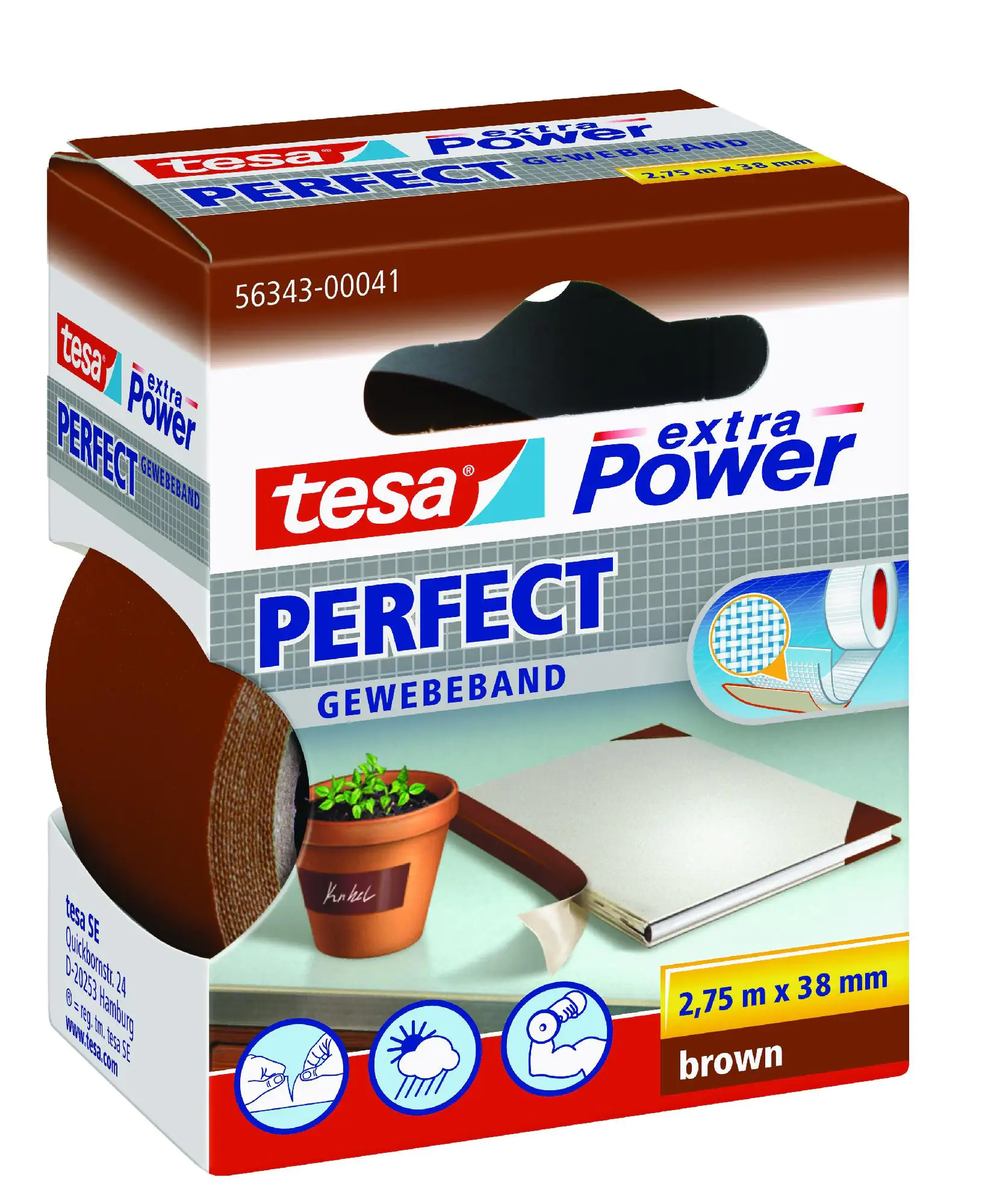 tesa extra Power Gewebeband Perfect 2,75 m x 38 mm, braun tesa extra Power Gewebeband Perfect 2,75 m x 38 mm, braun