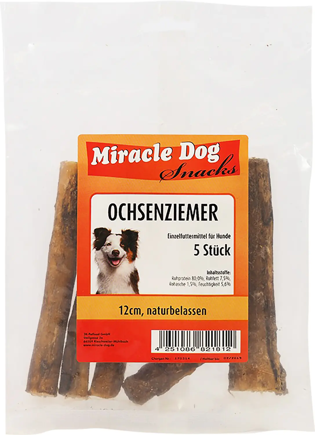 Miracle Dog Ochsenziemer 12 cm 5 Stück