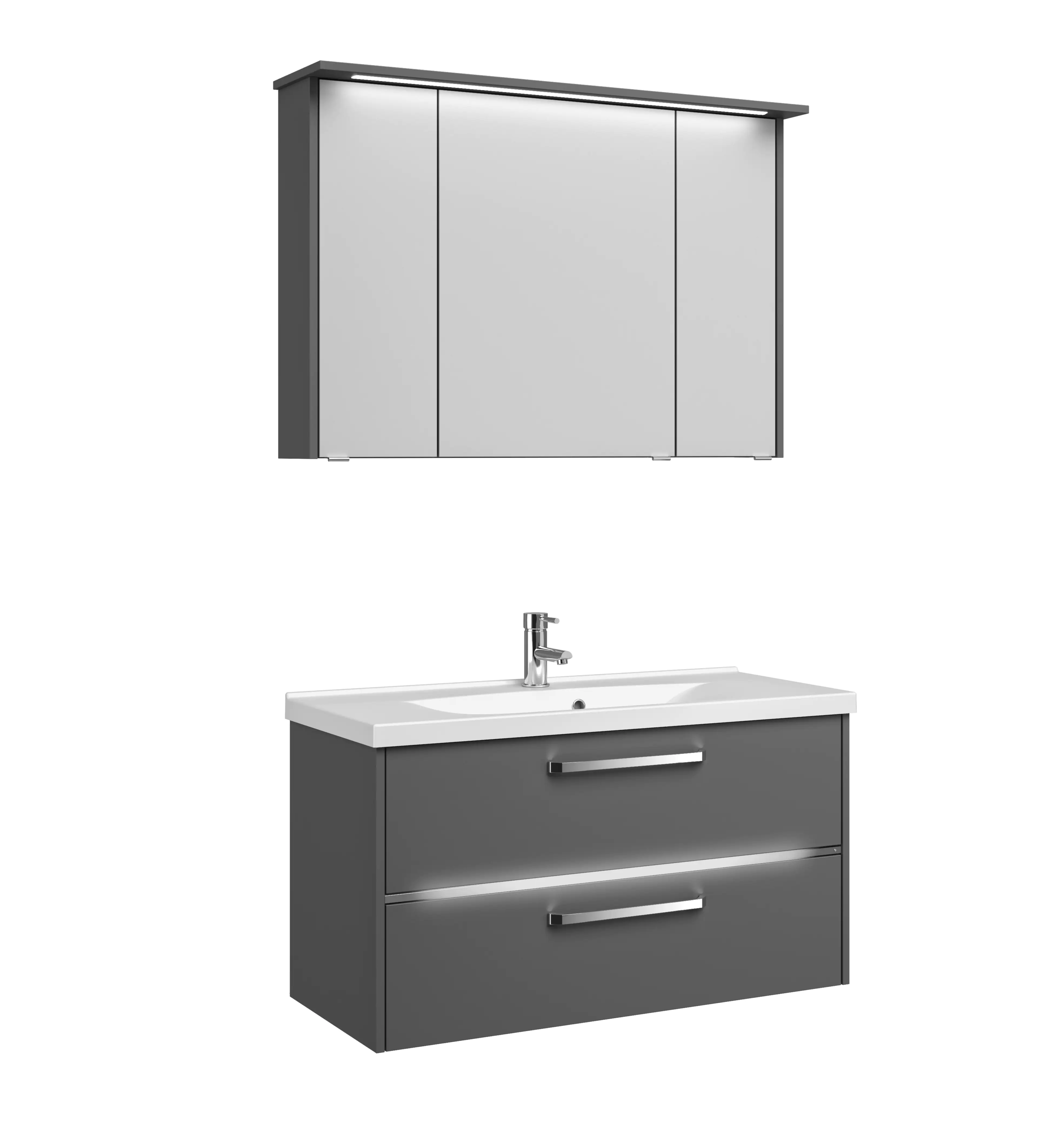Primaster Badmöbel-Set Berlin grau 105 cm Twin LED, Mineralmarmor-Wachtisch