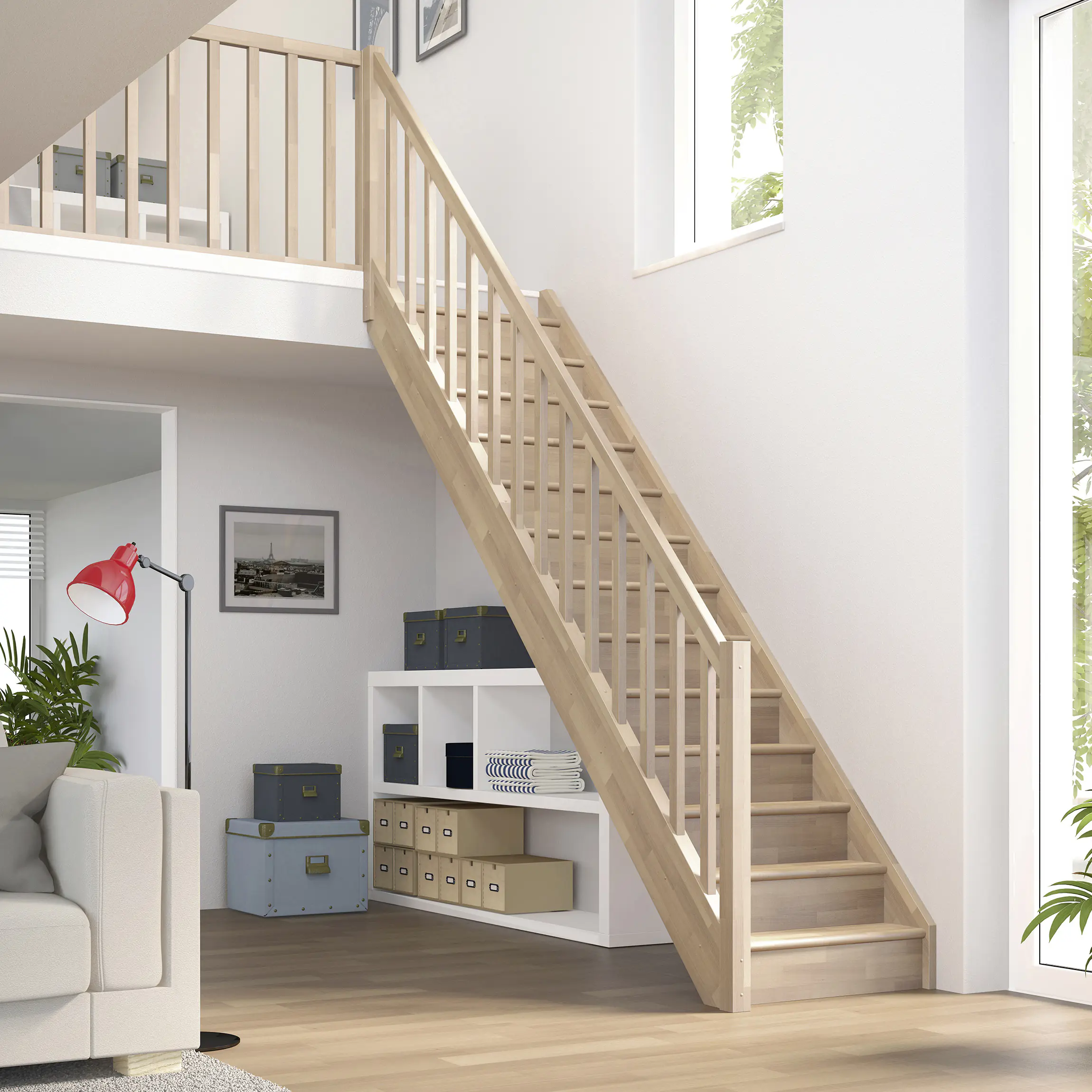 Dolle Raumspartreppen Paris gerade Buche unbehandelt inkl. Geländer