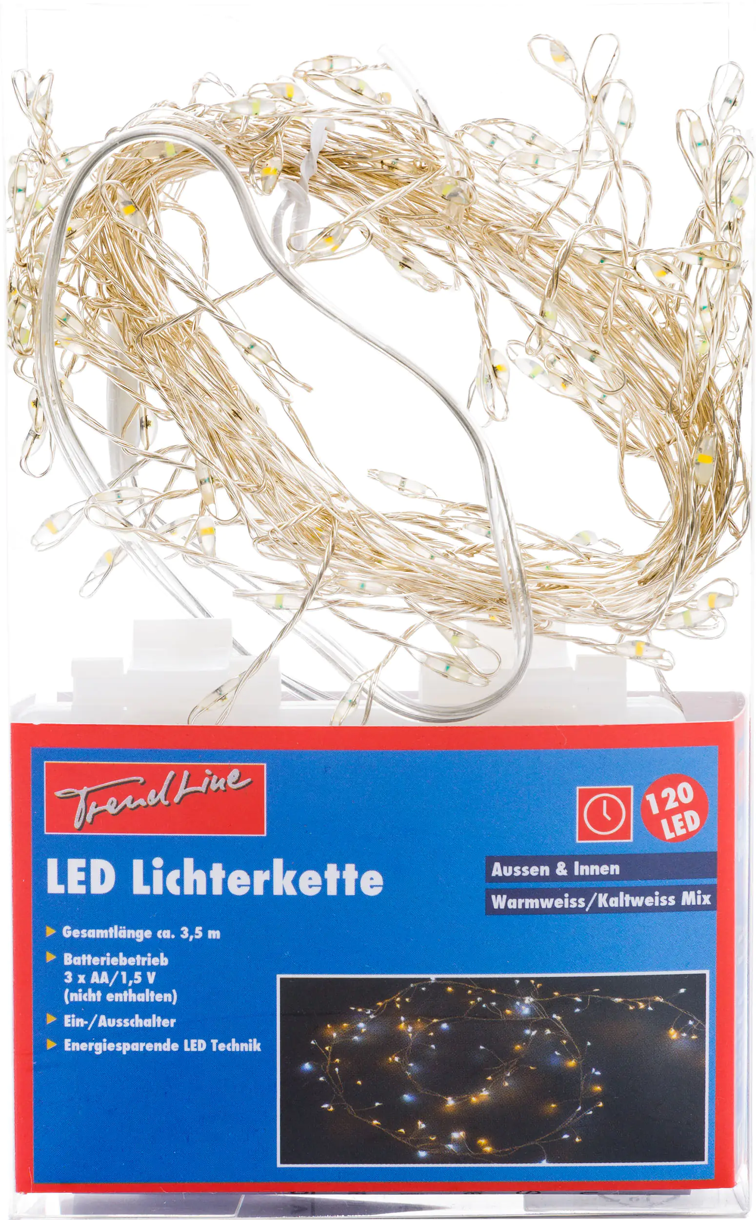 TrendLine LED Lichterkette 120 LED, warmweiß/kaltweiß