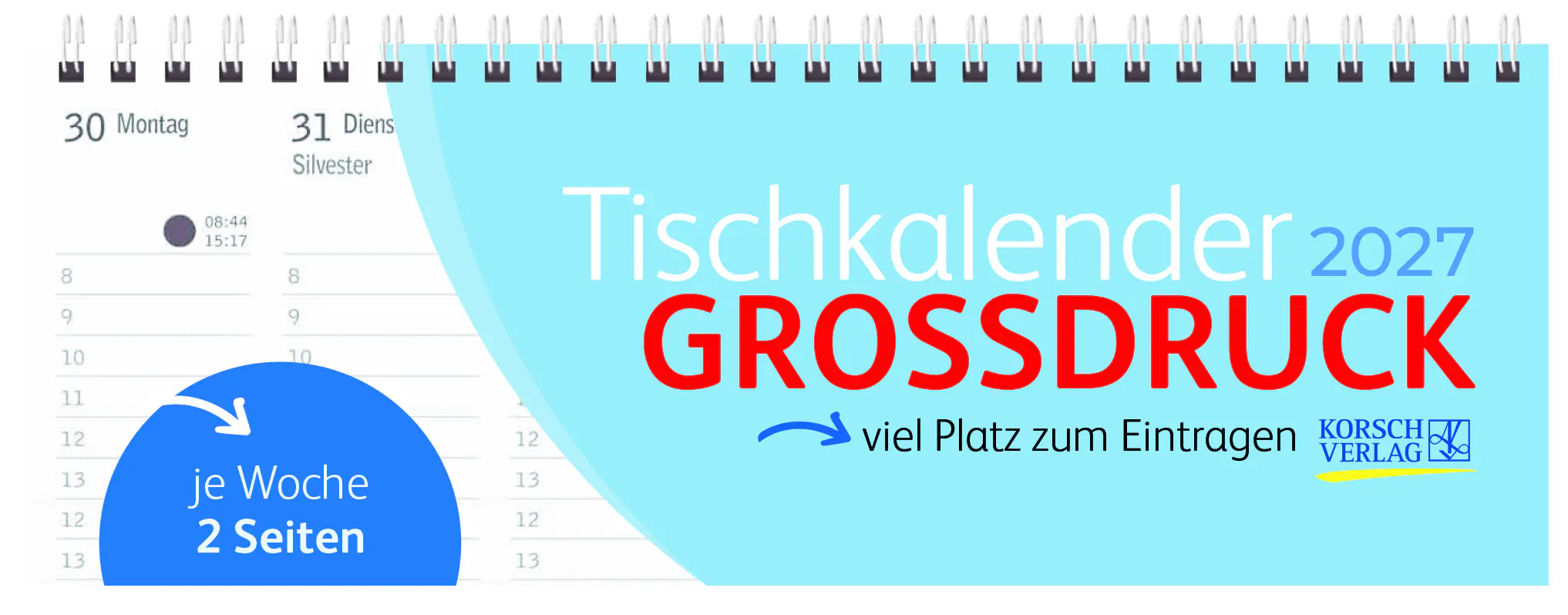 Korsch Tischkalender Quer-Großdruck 2027