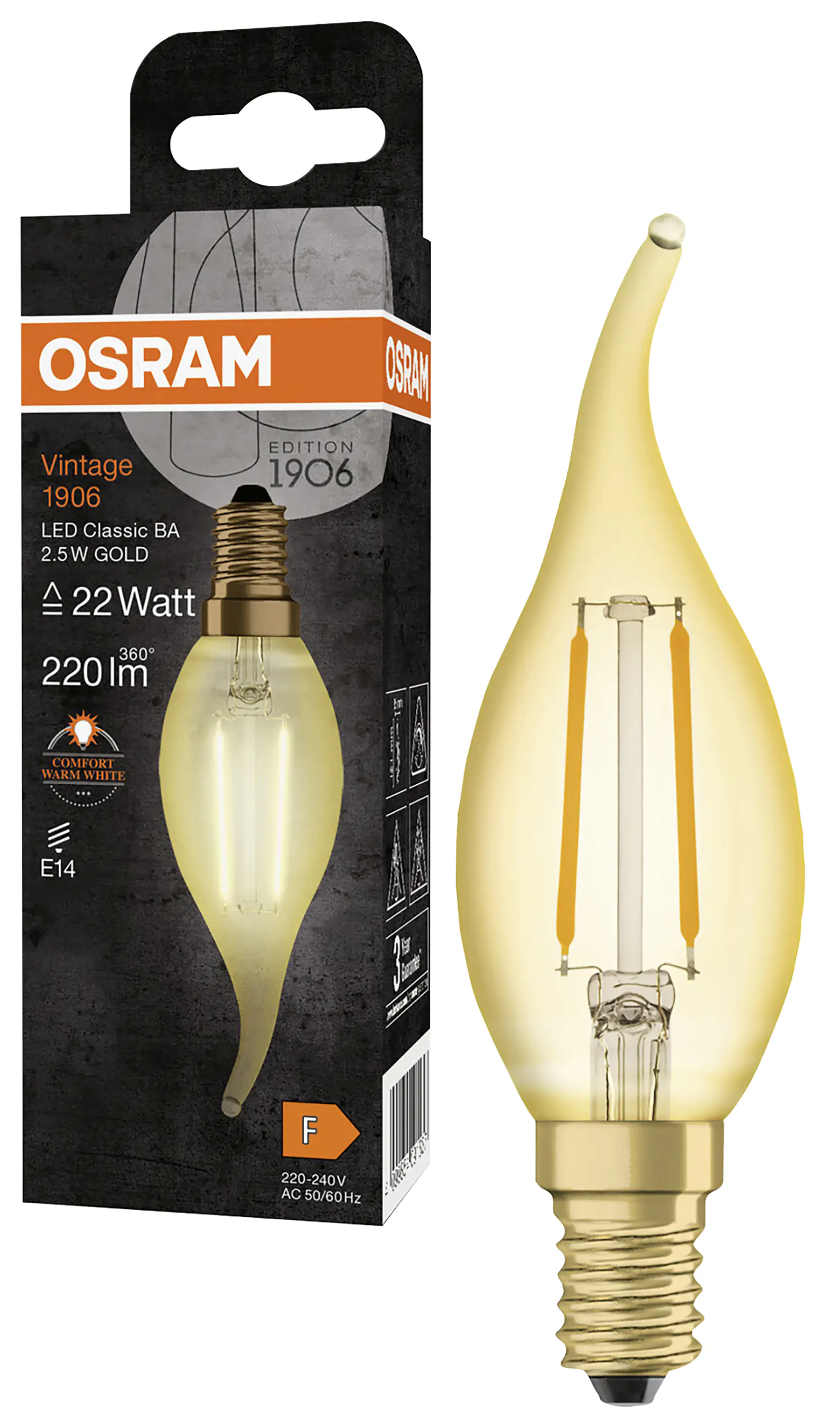 Osram LED Kerzenlampe BA22 E14 2,5 W warmweiß amber