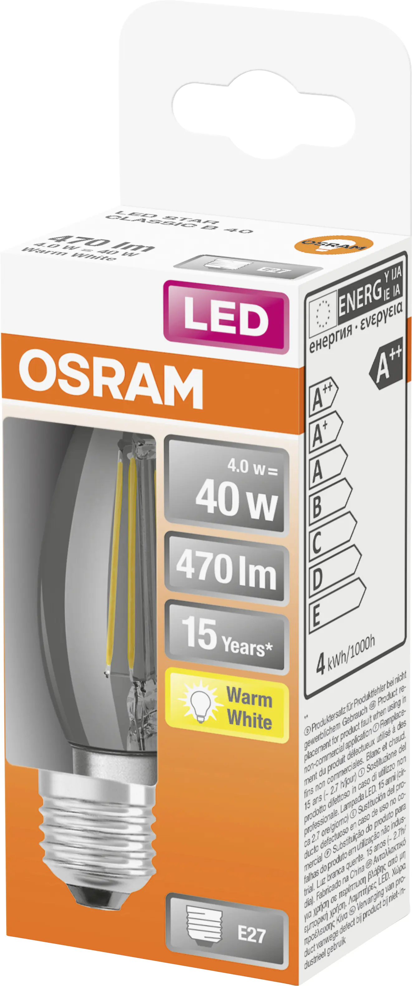 Osram LED Leuchtmittel Classic B40 E27 4W warmweiß, klar