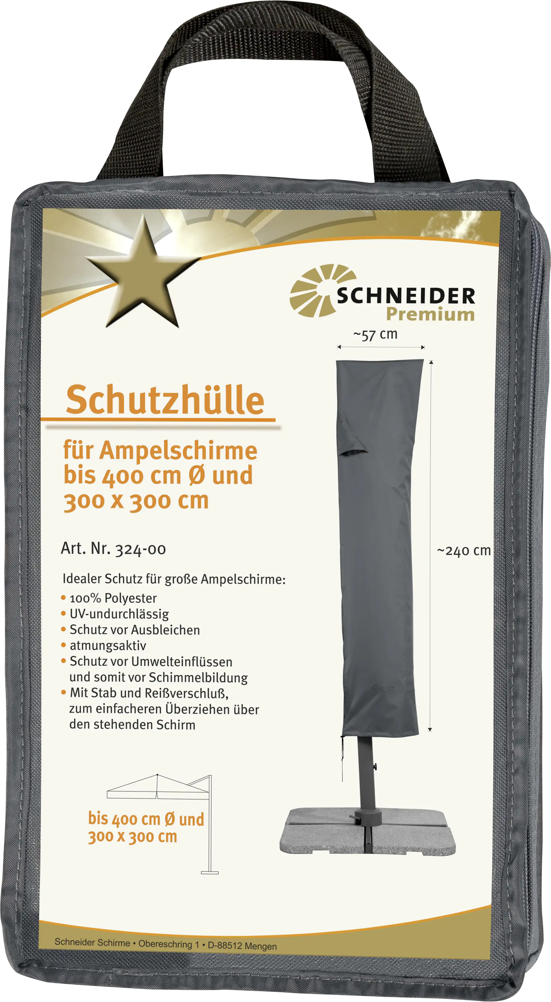 Schneider Premium Schutzhülle für Ampelschirme bis 400 cm Ø und 300 x 300 cm Schneider Premium Schutzhülle für Ampelschirme bis 400 cm Ø und 300 x 300 cm
