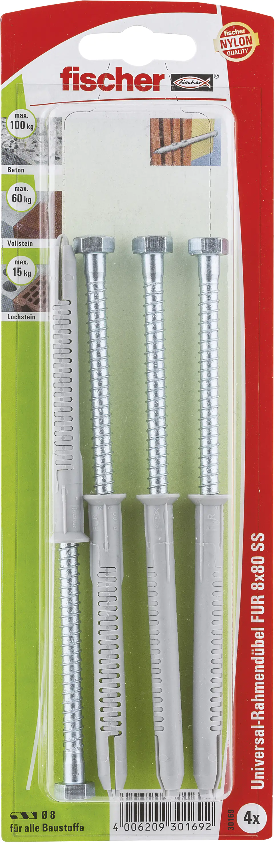 Fischer Langschaftdübel SXRL 8.0 x 80 mm - 4 Stück