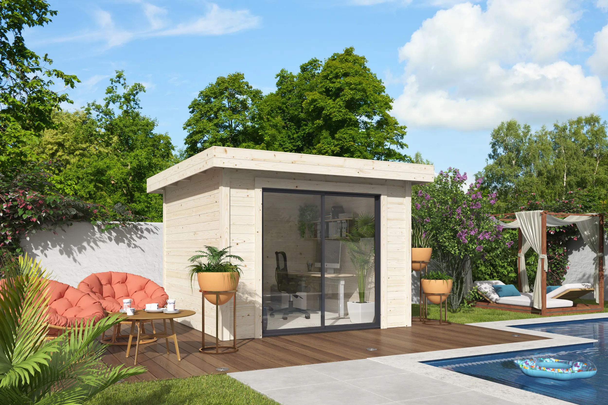 Palmako Gartenhaus Lydia 285 x 291 cm Schiebetüren naturbelassen