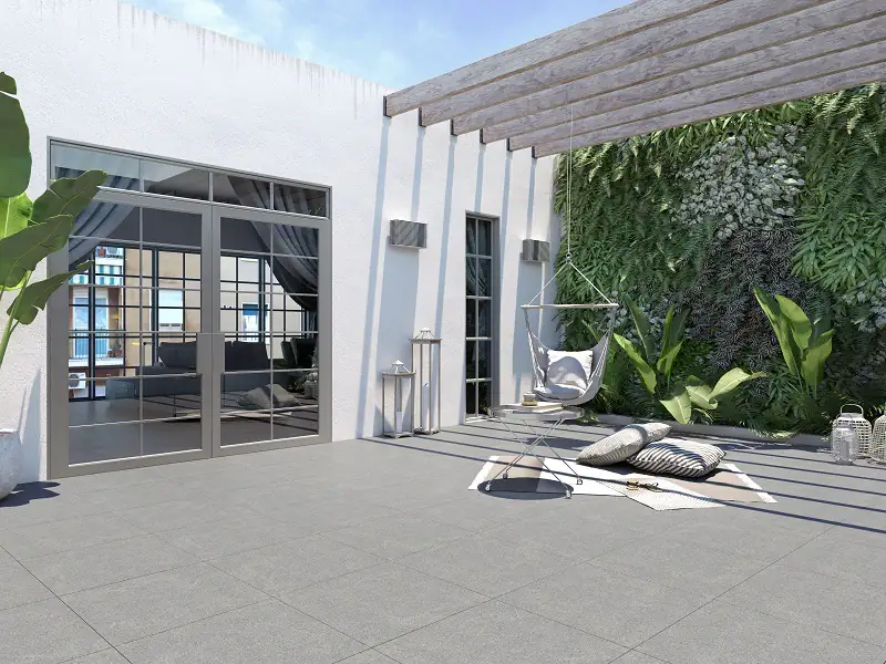 Terrassenplatte Feinsteinzeug Padang 60 x 60 x 2 cm dunkelgrau Terrassenplatte Feinsteinzeug Padang 60 x 60 x 2 cm dunkelgrau