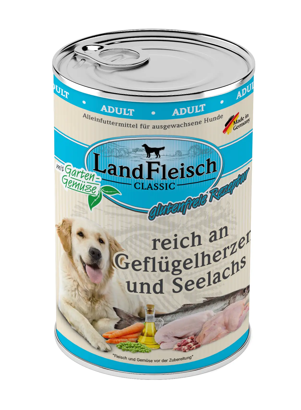LandFleisch Dog Classic Hundenassfutter Geflügelherz+Seelachs 400 g