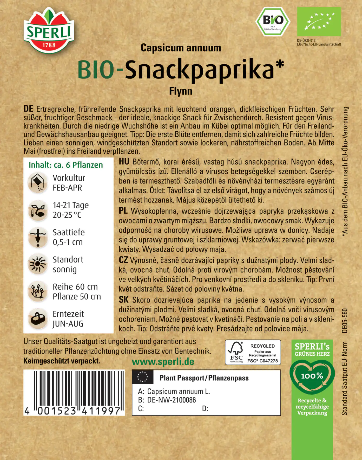 Sperli BIO Snackpaprika Sperli BIO Snackpaprika