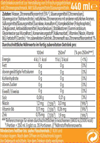 Sodastream Drink Mix Sirup Zitrone Zero 440 ml