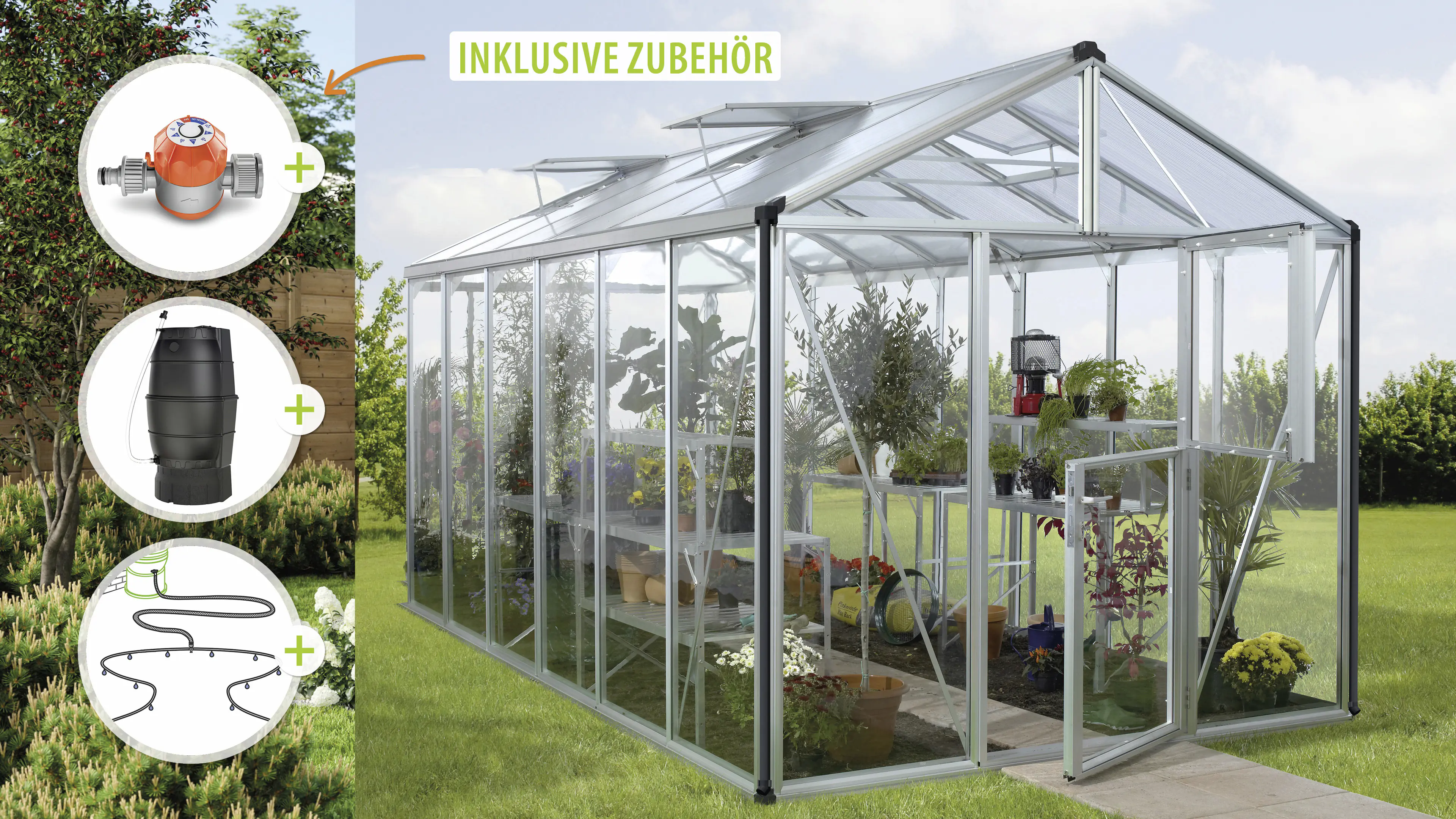 Vitavia Gewächshaus-Set Zeus 11900 ESG/HKP alu 266 x 398 cm 