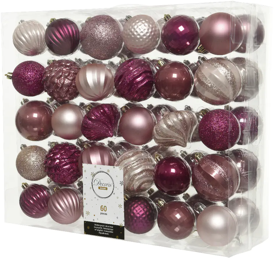 8720194476406 Kaemingk Weihnachtskugeln Ø7 cm bruchfest, langlebig rosa rotpink magnolie - 60 Stück