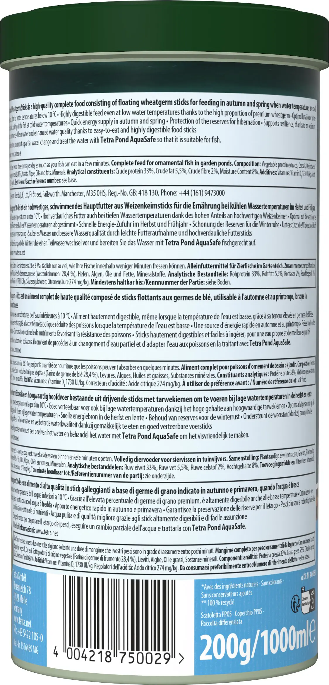 Tetra Pond Wheatgerm Sticks 1 L